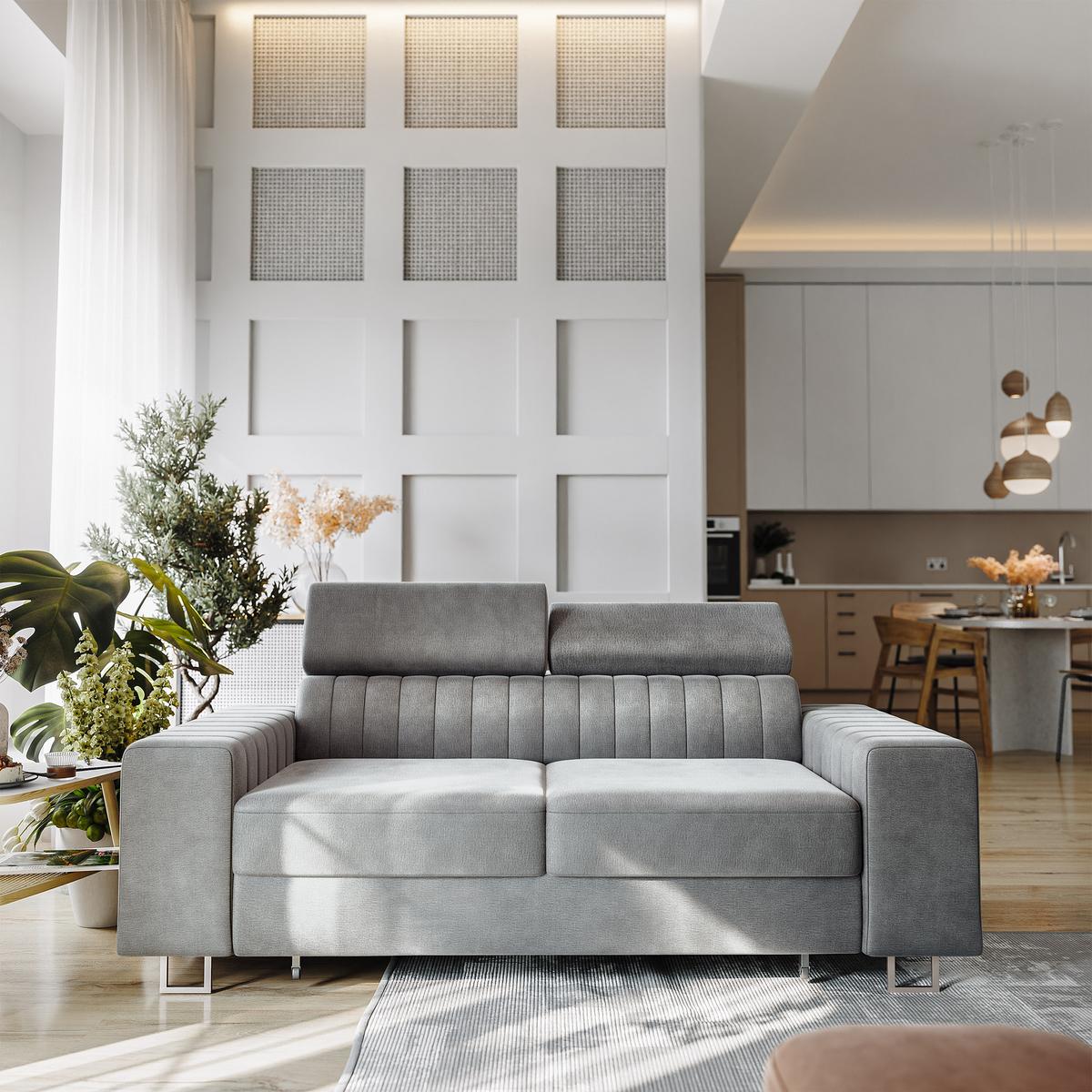 BETTSOFA SOLAN Hellgrau Velours-Stoff mit Schlaffunktion - Hellgrau, Holz/Textil (194/88/90cm) - MASSENO