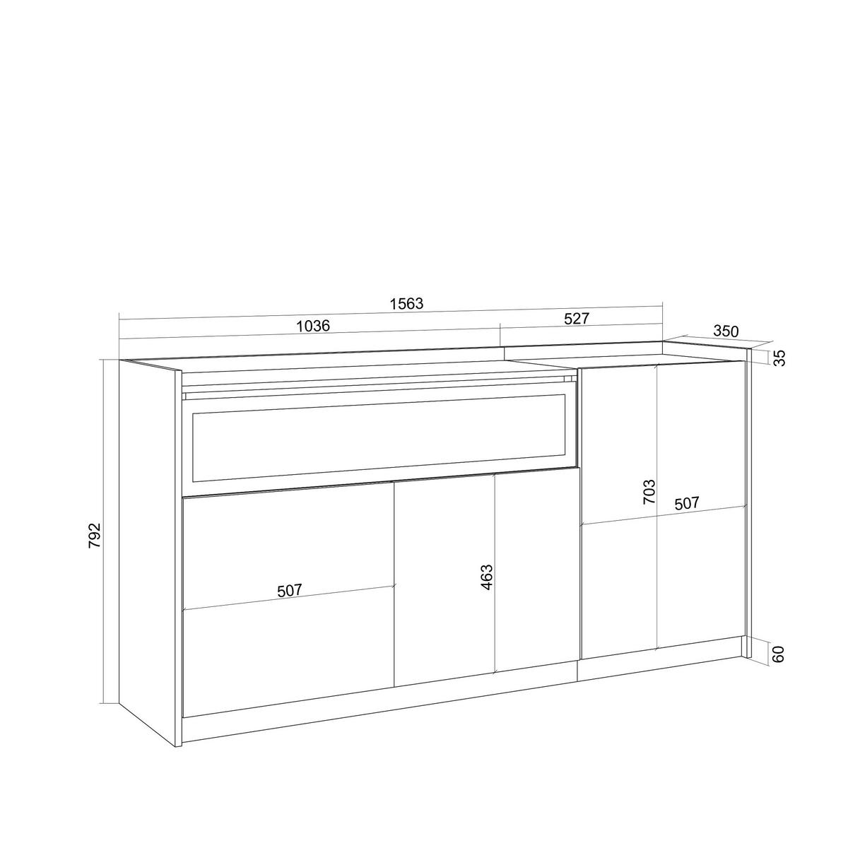 SIDEBOARD, Highboard, Dunkler Eiche und Schwarz, Elektrokamin, 156/37/80cm - Hellbraun, Holzwerkstoff (156/80/37cm) - Skraut Home