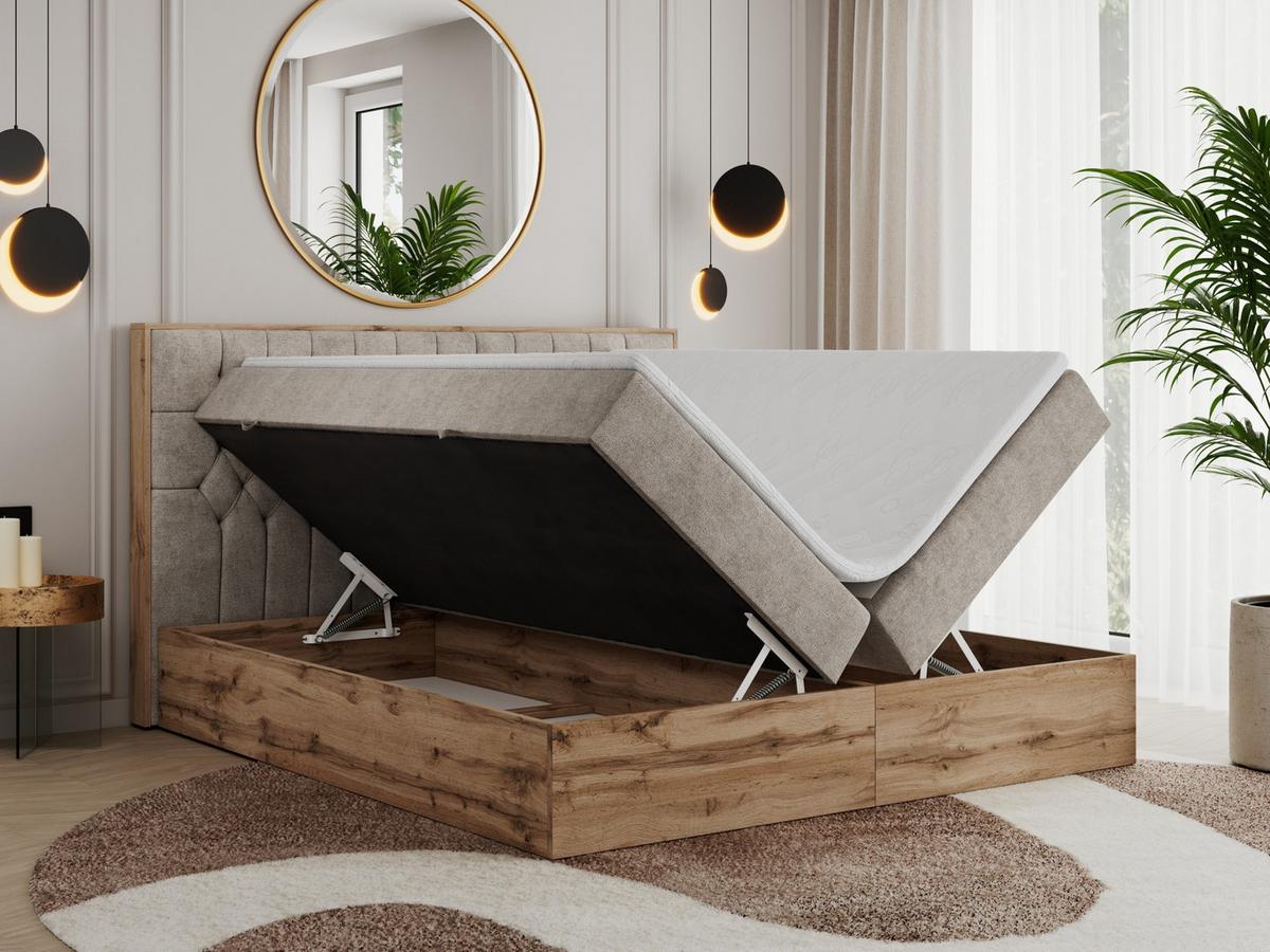 BOXBETT AMORE 140/200 Beige Struktur - H4 - Beige, Holz/Textil (140/200cm) - MKS