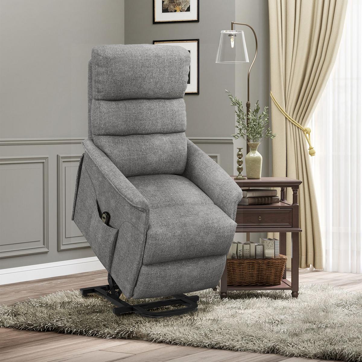 FERNSEHSESSEL mit Aufstehhilfe Elektrisch, Relaxsessel mit Liegefunktion Grau - Schwarz/Grau, Textil/Metall (90/96/66cm) - HOMCOM