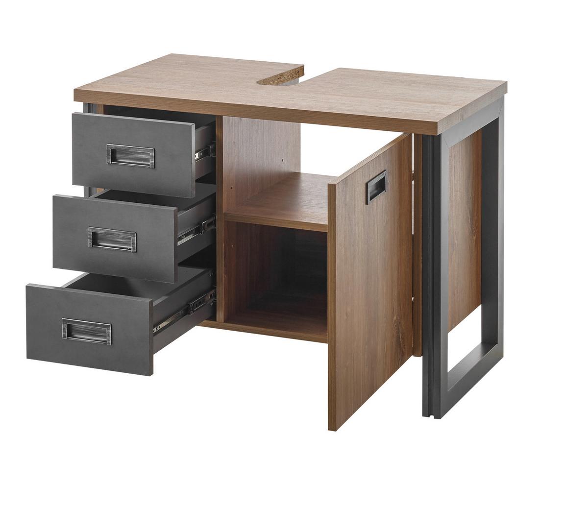 WASCHBECKENUNTERSCHRANK Eiche Stirling, Matera grau, Badmöbel Unterschrank 81 x 62 cm - Eichefarben/Grau, Holz/Holzwerkstoff (81/62/40cm)