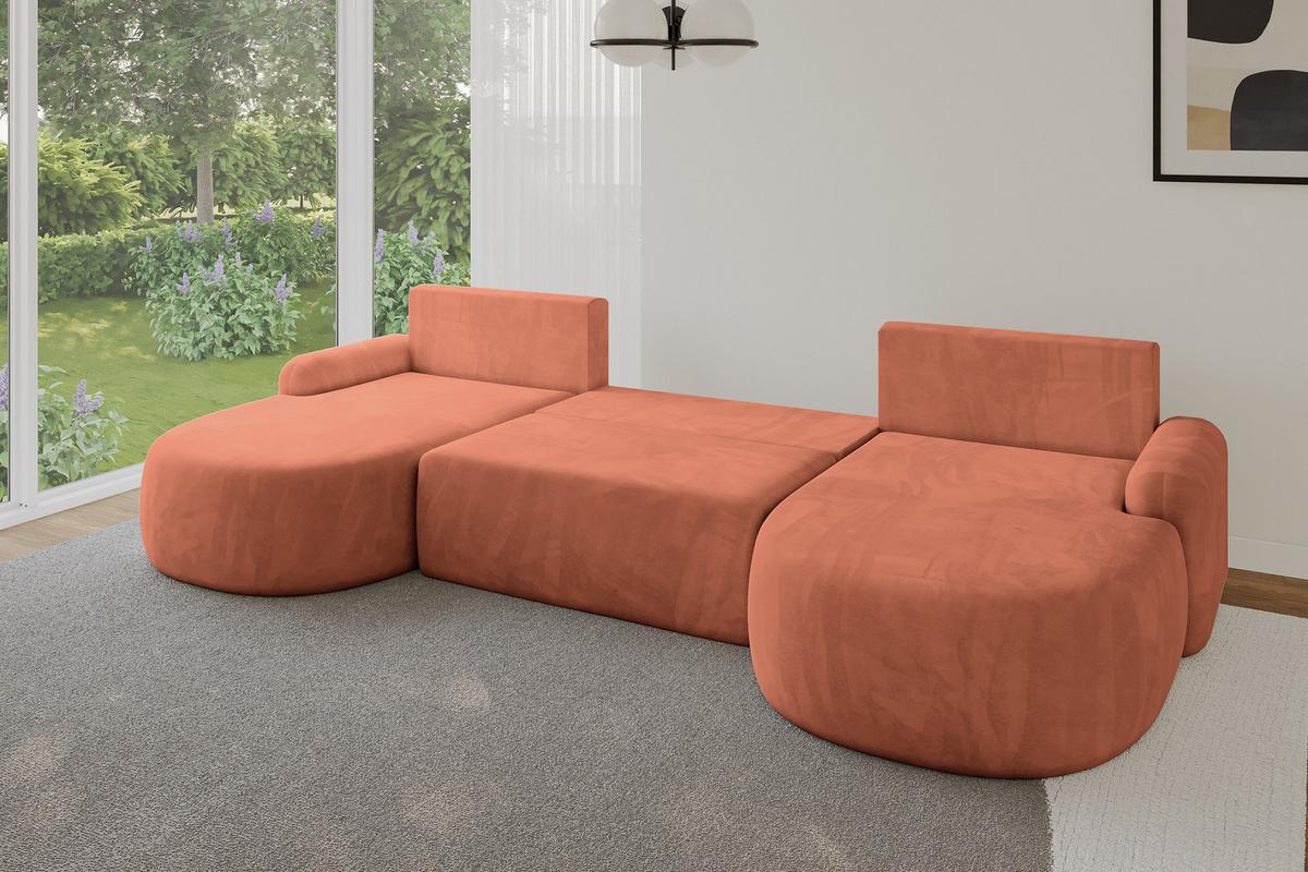 WOHNLANDSCHAFT mit Schlaffunktion und Bettkasten LIRA-U - 335x172x89 Apricot - Orange, Holzwerkstoff/Textil (335/89/172cm) - ALTDECOR