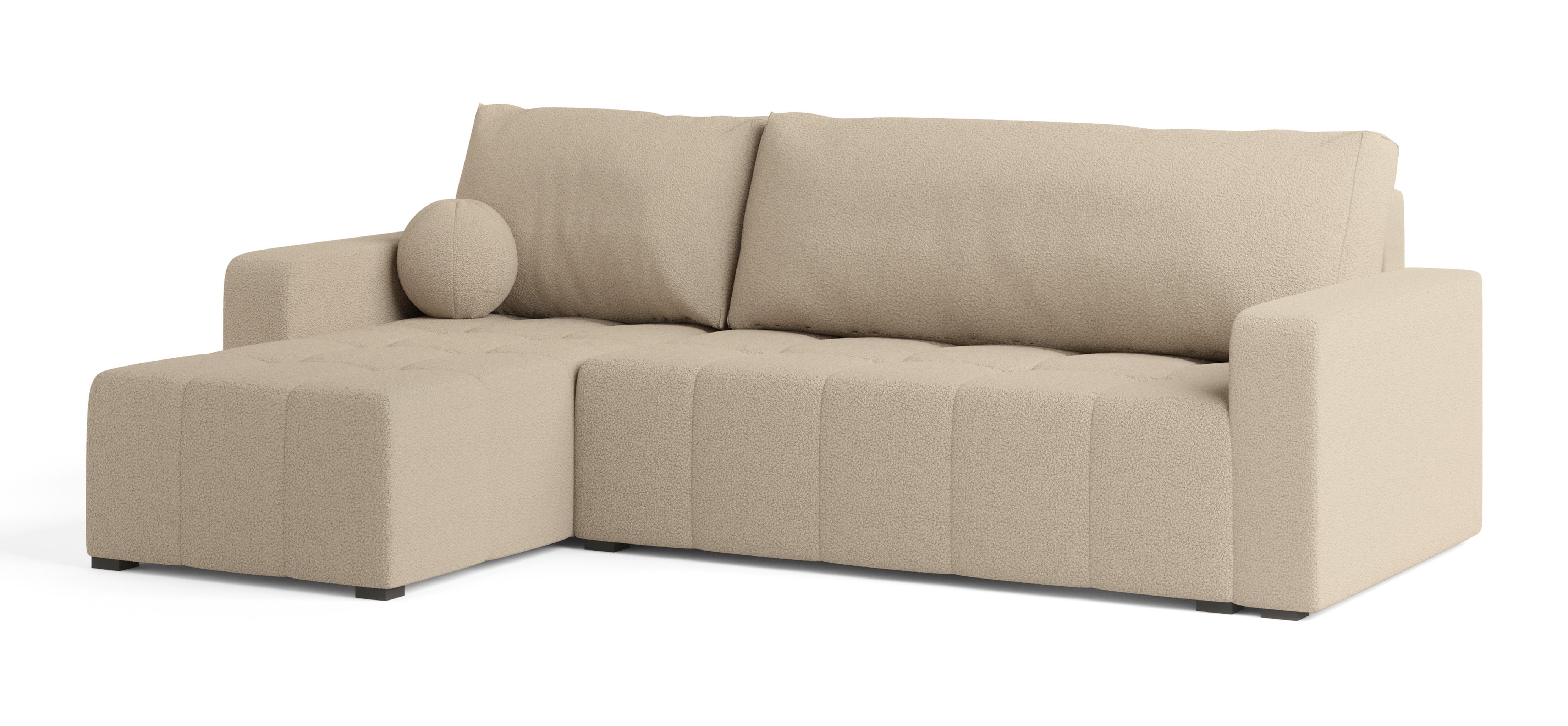 ECKSOFA VOLIRA Beige Boucle-Stoff mit Schlaffunktion - Beige, Holz (230/143cm) - MASSENO