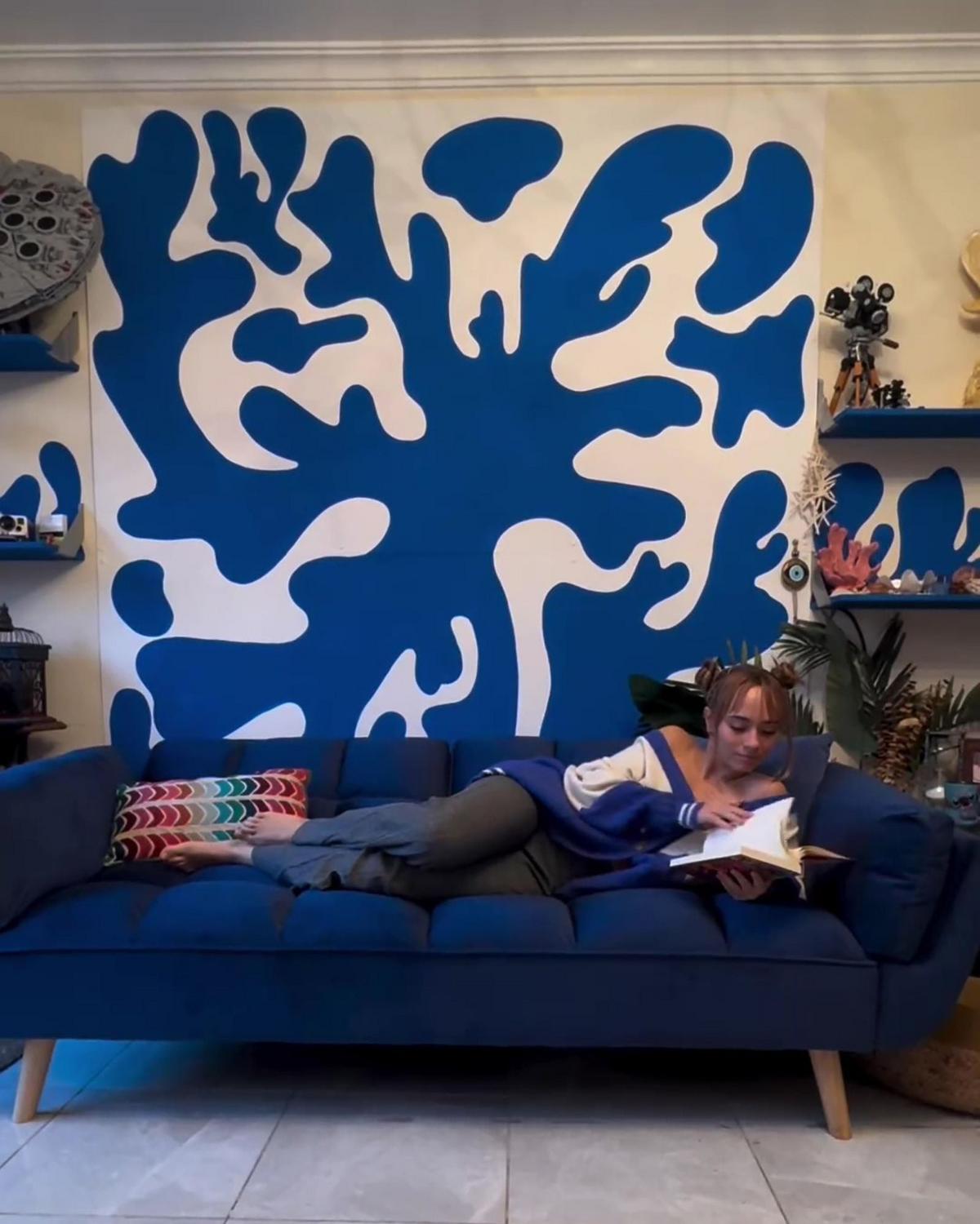 3-SITZER-SCHLAFSOFA Samtstoff Dunkelblau Asby - Hellblau, Textil (218/82/83cm) - Beliani