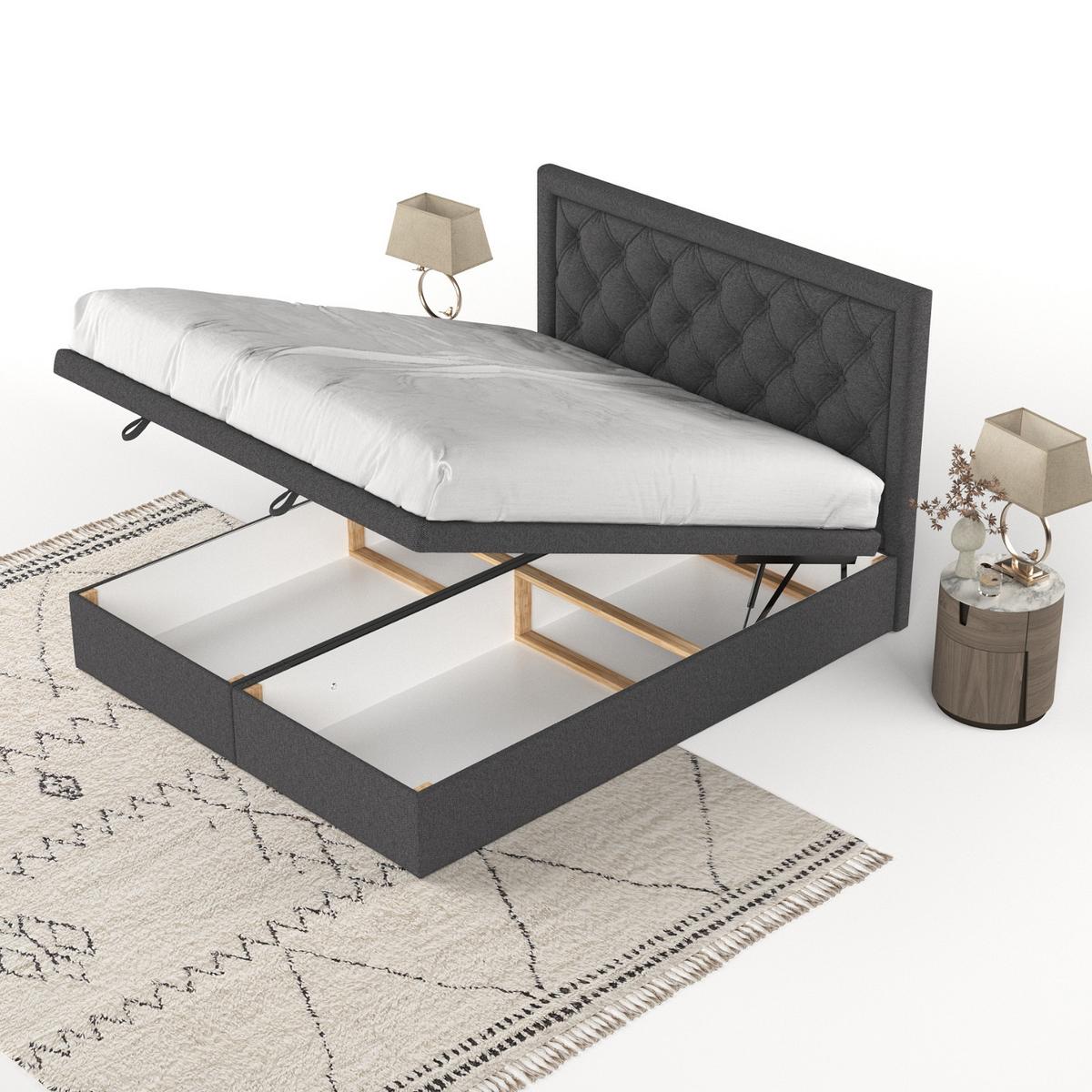 POLSTERBETT Nicobar mit Stauraum 160/200 cm Anthrazit im Megan Stoff - Anthrazit/Schwarz, Holz/Holzwerkstoff (160/200cm) - AltaBeds