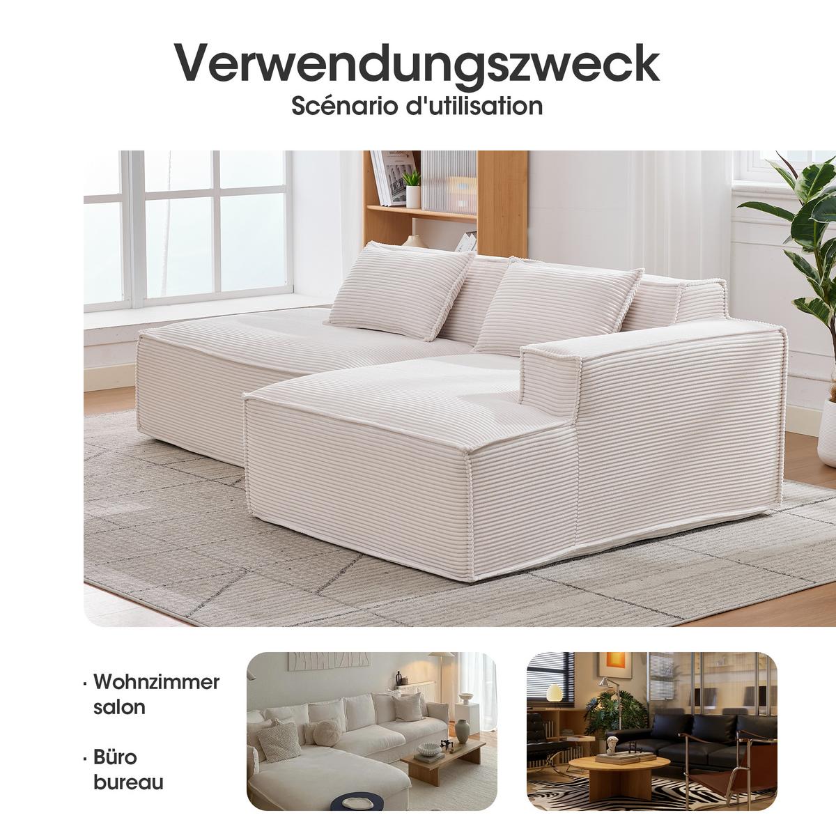 ECKSOFA gepolstert mit taschenfederkern & 2 kissen - Beige, Textil (235/129cm) - Urban Meuble