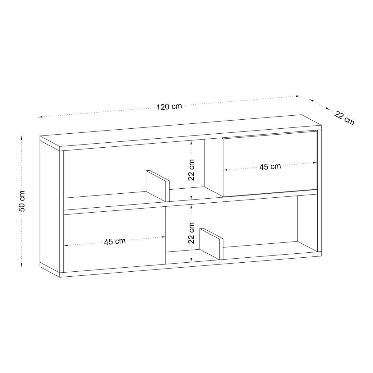 HÄNGEREGAL mit 2 Türen und 2 offenen Fächern Holzdekor Eiche lya 120/22/50 cm - Eschefarben, Holzwerkstoff (120/50/22cm) - Calicosy