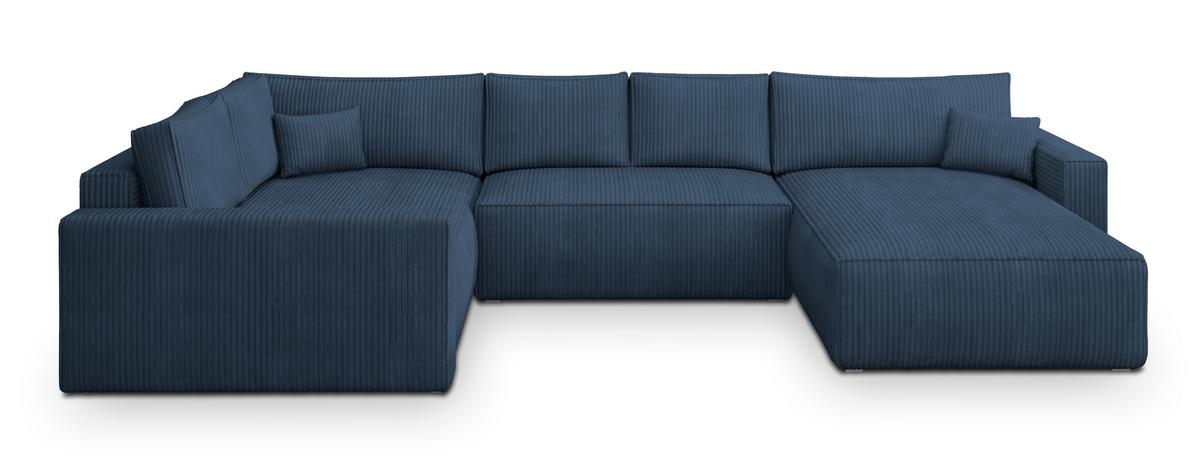WOHNLANDSCHAFT VELAMI L-S Blau Kordstoff mit Schlaffunktion - Blau, Holz (365/83/194cm) - MASSENO