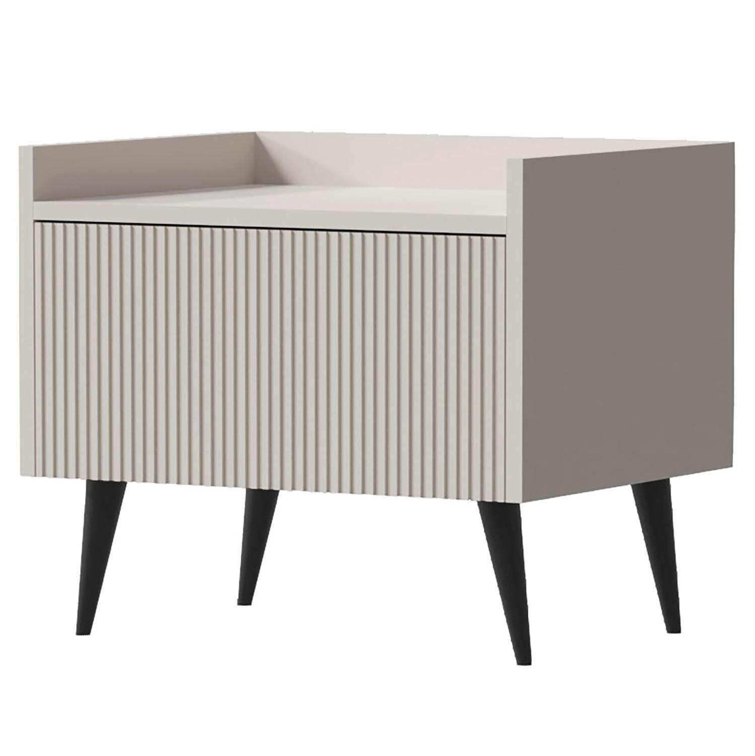NACHTTISCH Amfali mit 1 Tür, geriffelte Fronten, Push-to-open, Metallbeine, 52 cm, Kaschmir - Kaschmir/Schwarz, Holzwerkstoff/Metall (52/45/41cm) - Beautysofa
