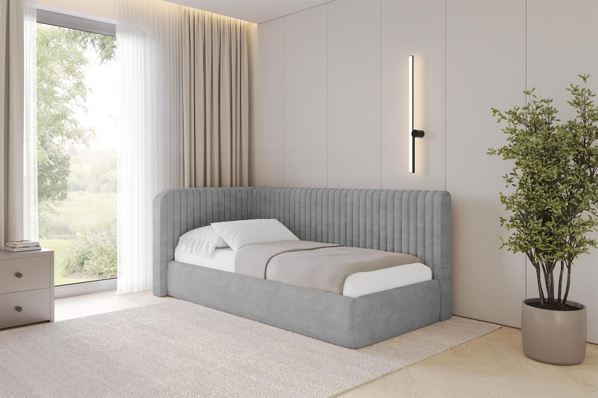 EINZELLBETT Jugendbett mit Bettkasten, Rechts - AURY 100x200 Grau - Silberfarben, Holzwerkstoff/Textil (100/200cm) - ALTDECOR