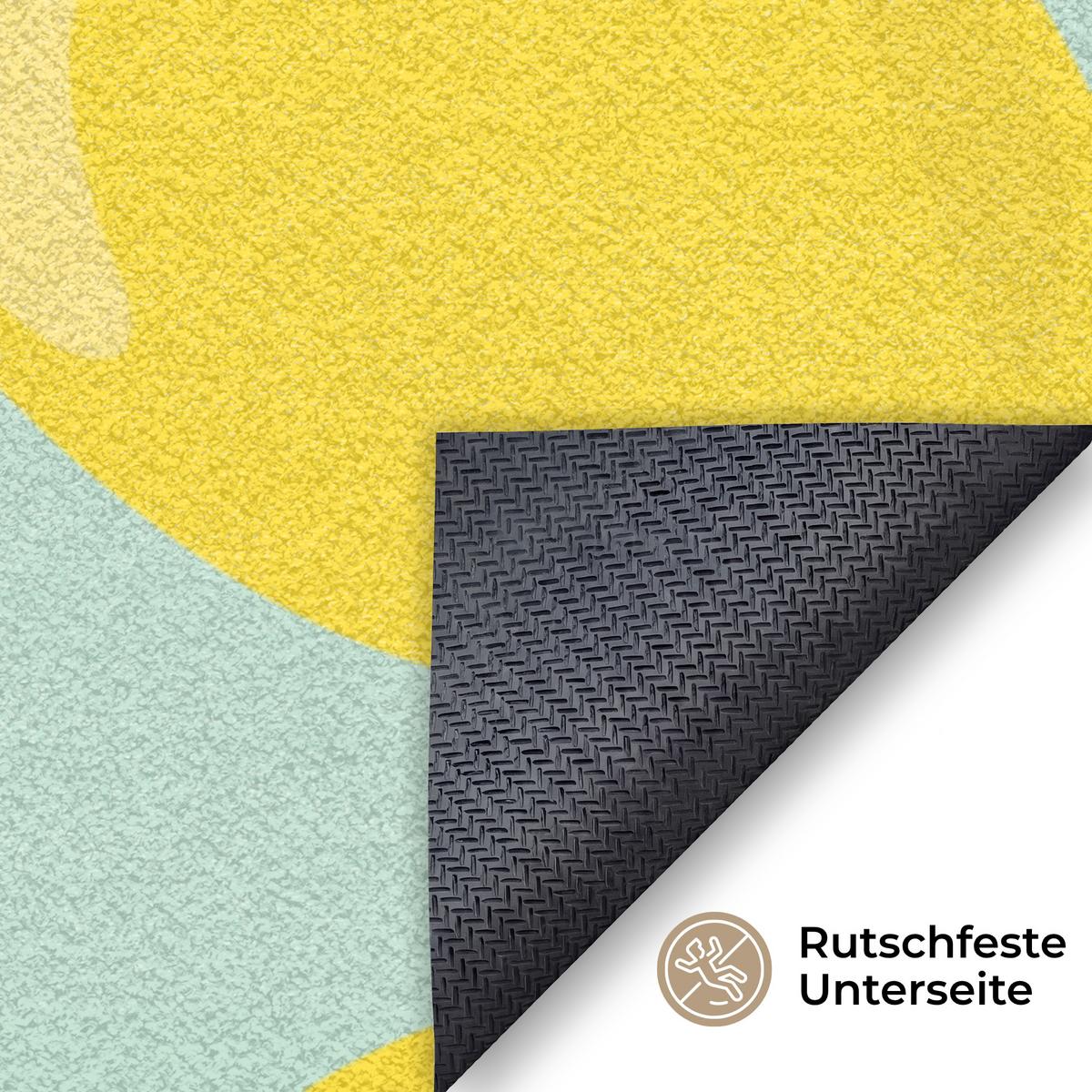 FUSSMATTE Muster Zitronen - Gelb - Blau - Muster - Früchte Flurteppich 180x120 cm - Gelb, Kunststoff (180/0.4cm) - MuchoWow