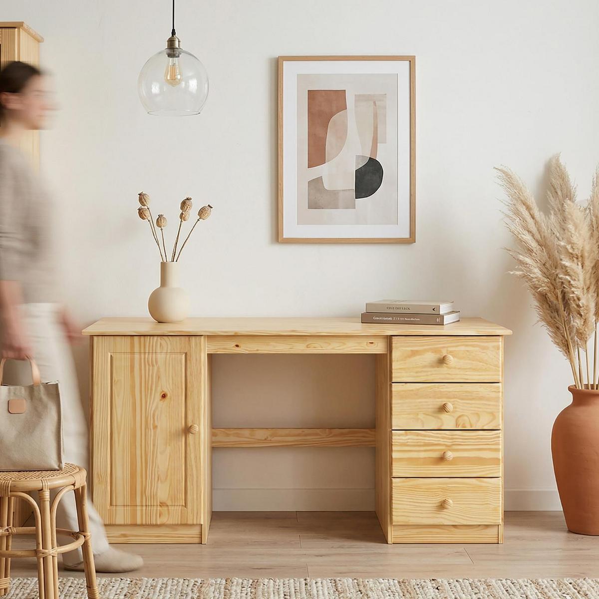 SCHREIBTISCH MANAGER - Naturfarben, Holz (54/145/73cm) - IDIMEX