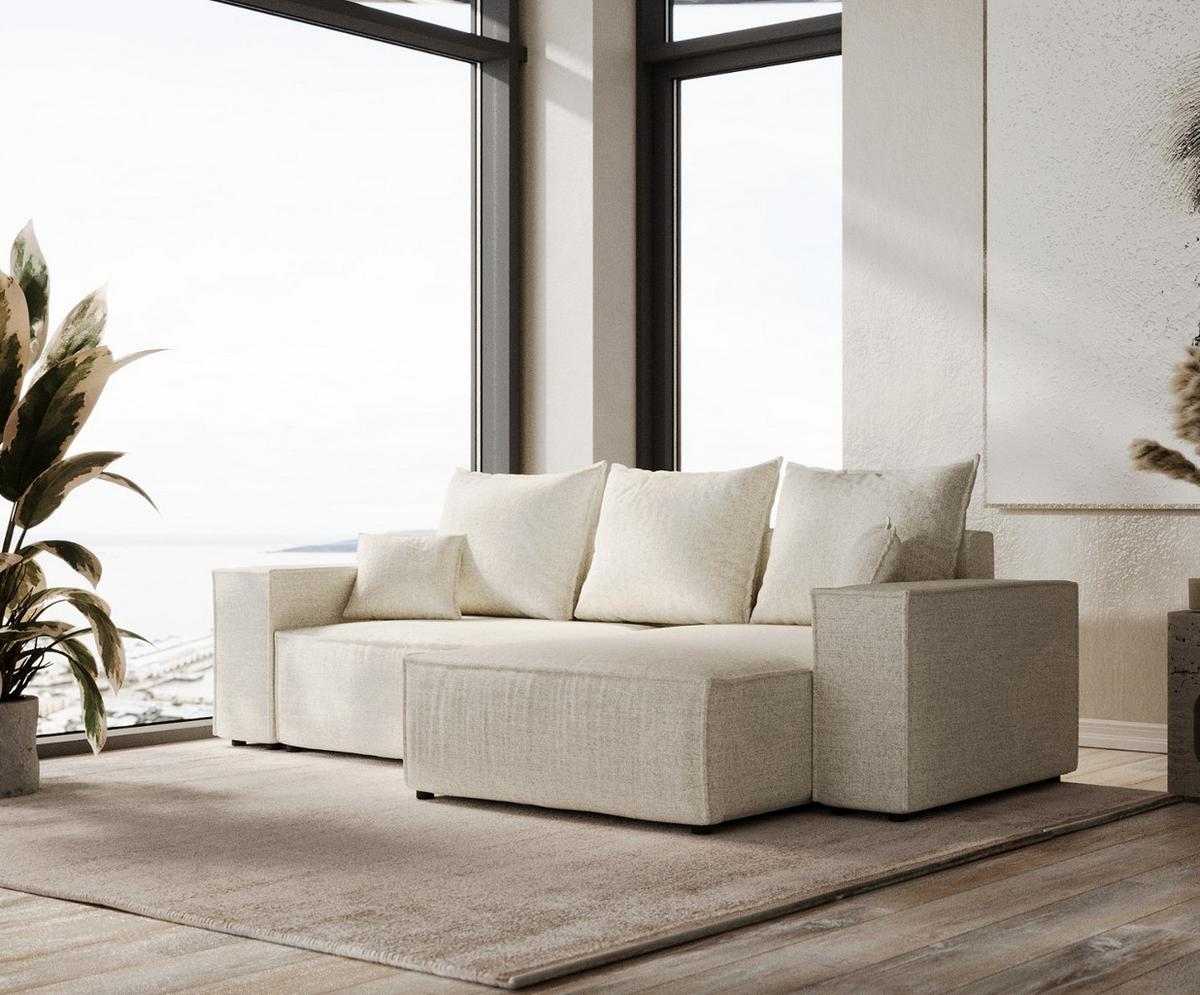 ECKSOFA SENSO mit Schlaffunktion Hellbeige im City Stoff - Beige/Schwarz, Holz/Holzwerkstoff (255/148cm) - AltaBeds