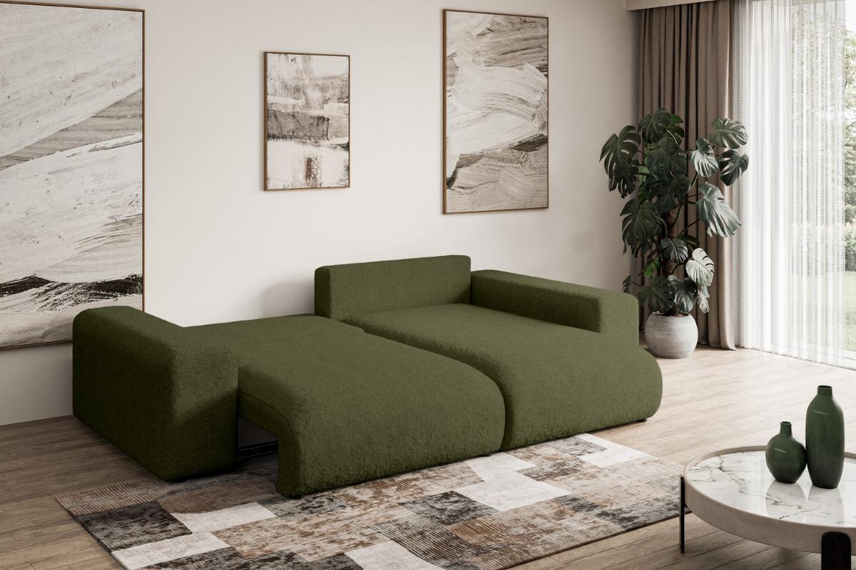 ECKSOFA Ottomane rechts ESKAR-L 266x176x72 Olivgrün Bouclé - Schwarz/Olivgrün, Holzwerkstoff/Kunststoff (176/266cm) - ALTDECOR