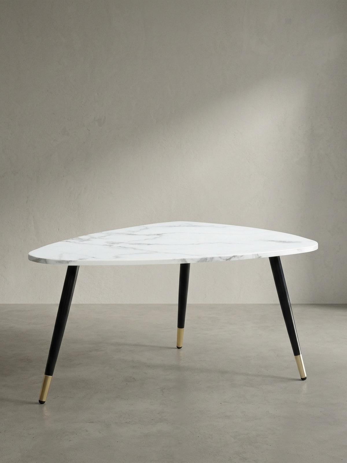 COUCHTISCH mit Marmor Optik, Dreibein, Metall-Gestell, Dreieckig, Weiß 90x60x41 cm - Goldfarben/Weiß, Holzwerkstoff/Metall (60/90/41cm) - KADIMA DESIGN