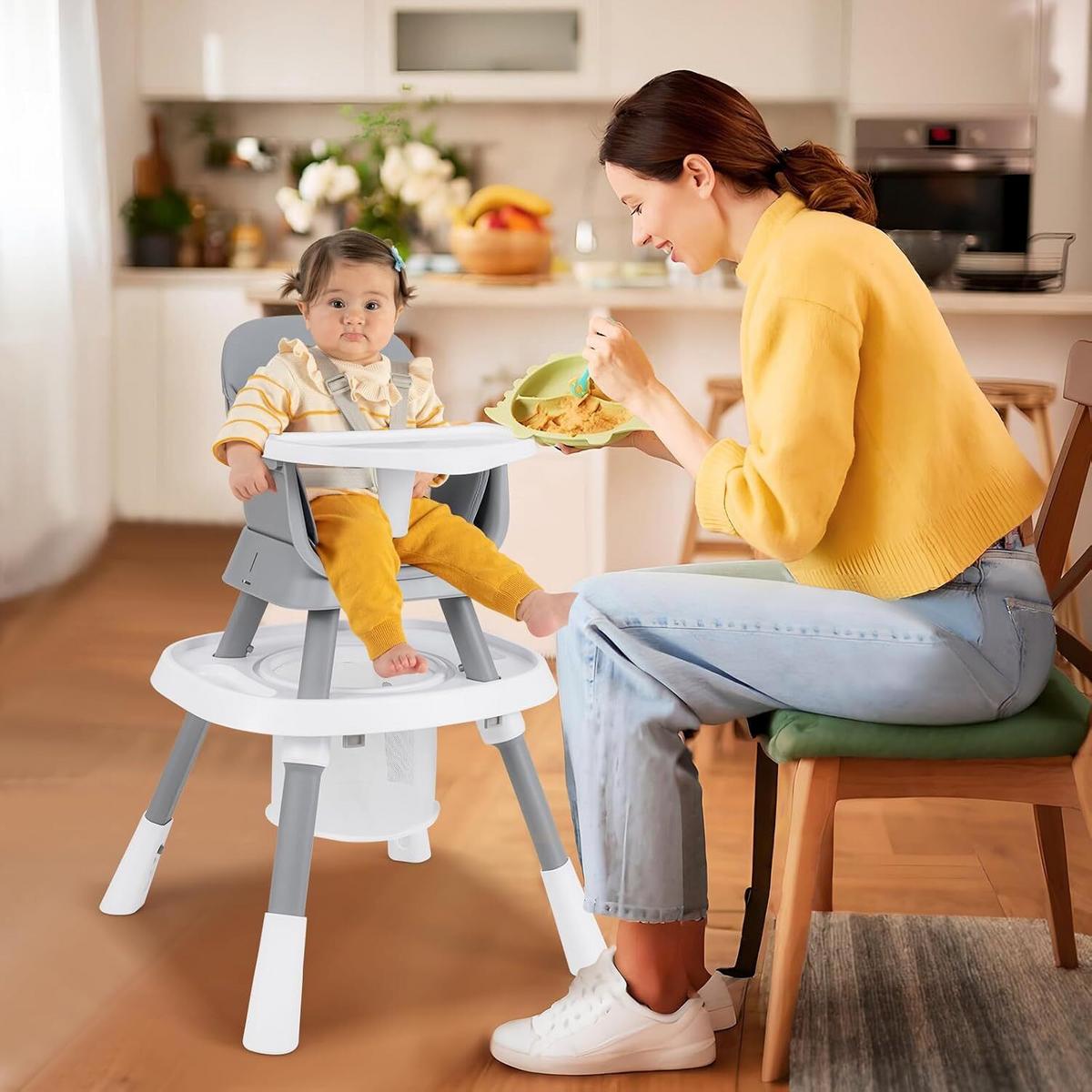 BABYHOCHSTUHL mit abnehmbarem Tablett grau - Grau, Kunststoff (60/93/60cm) - COSTWAY