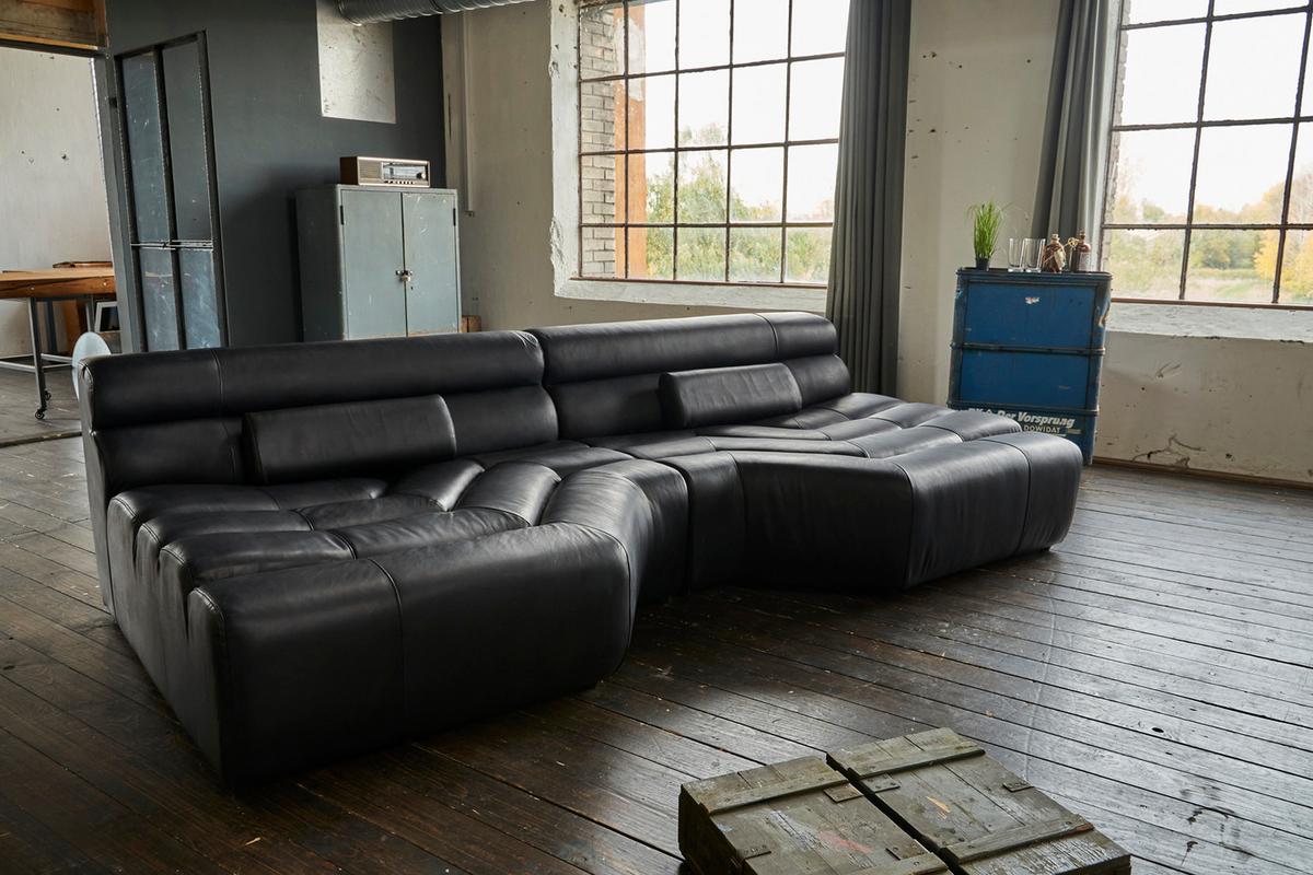 BIG SOFA MIT KISSEN TARA Schwarz Leder - Schwarz, Leder (286/76/143cm) - KAWOLA