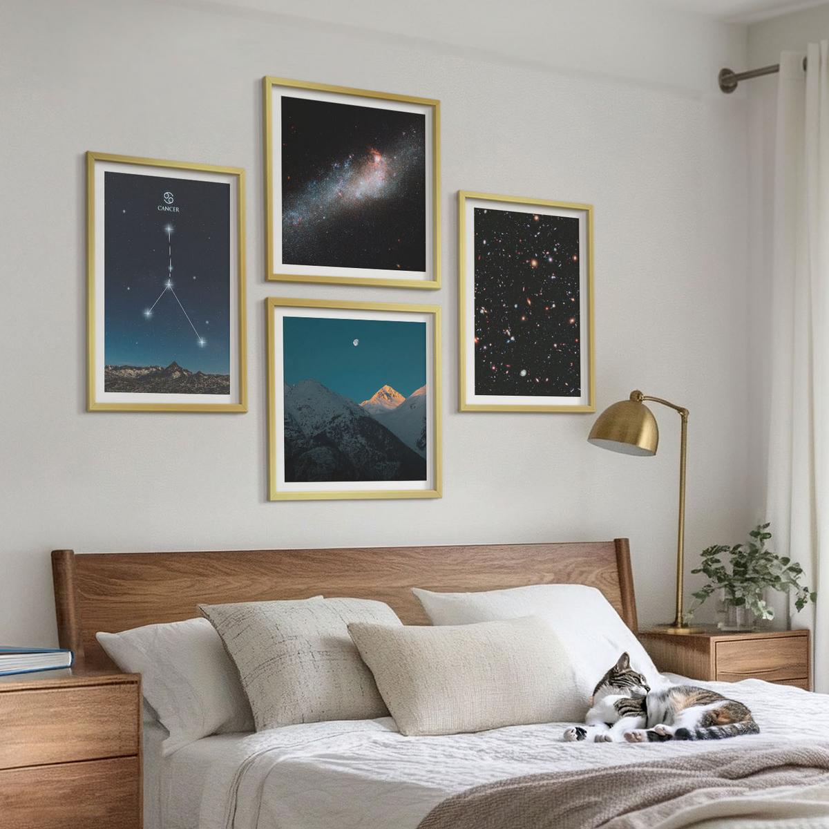 BILDER SET 4er Set - 50x50 cm & 40x60 cm Goldrahmen - Weltraumgalaxie-Konstellation Krebs - Goldfarben, Kunststoff (50/50cm) - TULUP