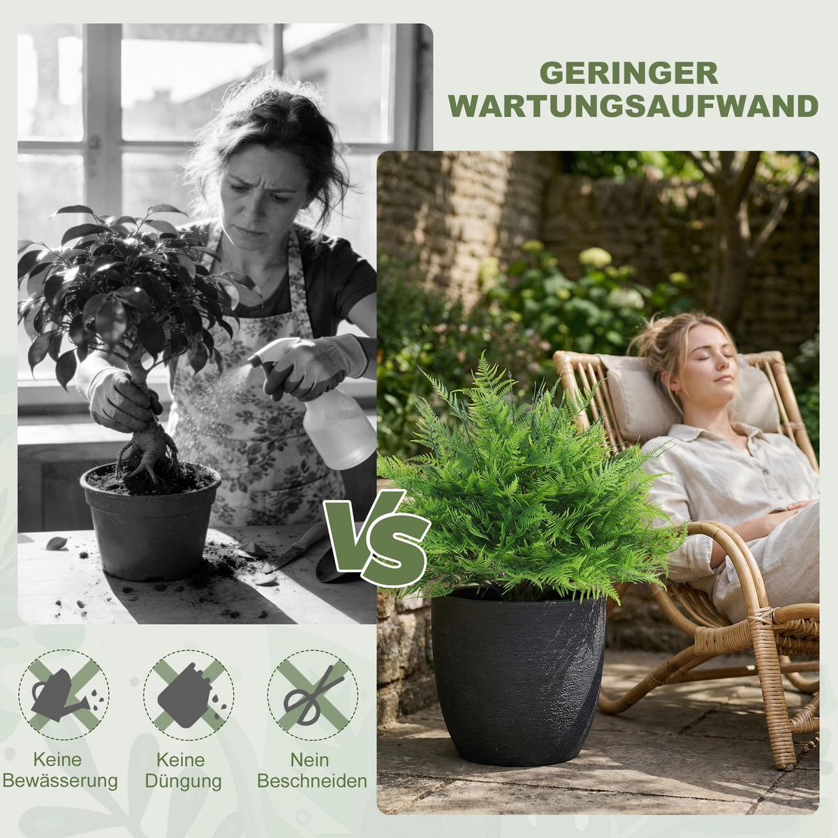 KUNSTPFLANZE 2er Set PE Aluminium Grün - Grün, Kunststoff (60cm) - HOMCOM