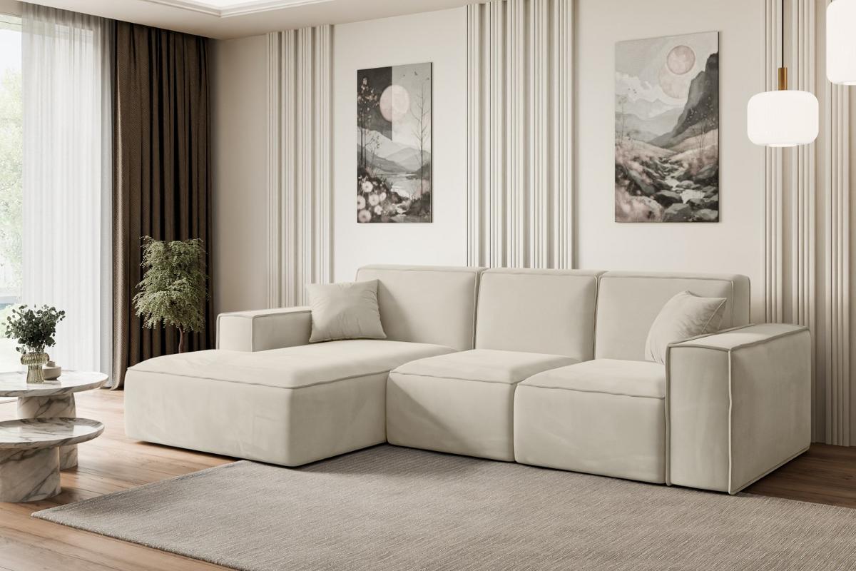 ECKSOFA Ottomane Links SERRA-L - 266x169x80 cm Beige Velours - Beige/Schwarz, Holzwerkstoff/Kunststoff (165/266cm) - ALTDECOR