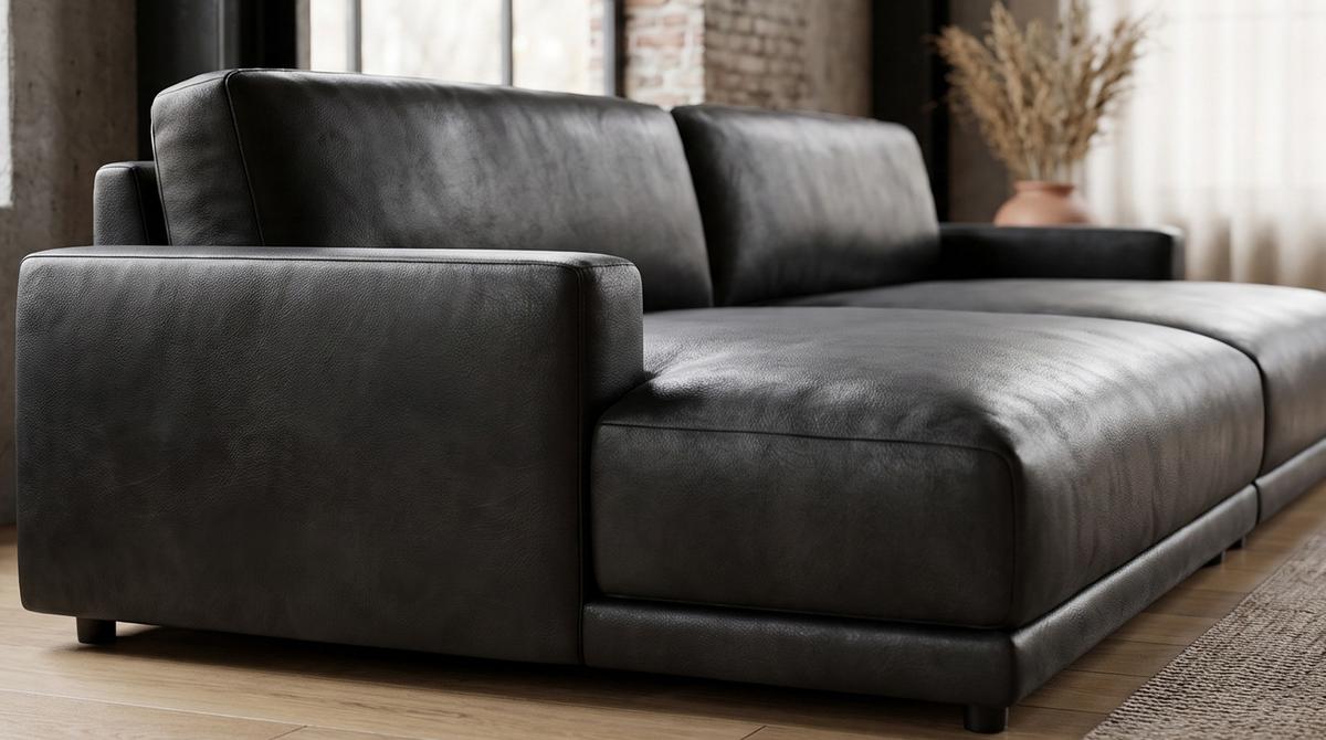 BIG SOFA MARLIN Schwarz Lederfaserstoff - Schwarz, Leder/Kunststoff (262/80/168cm) - KAWOLA
