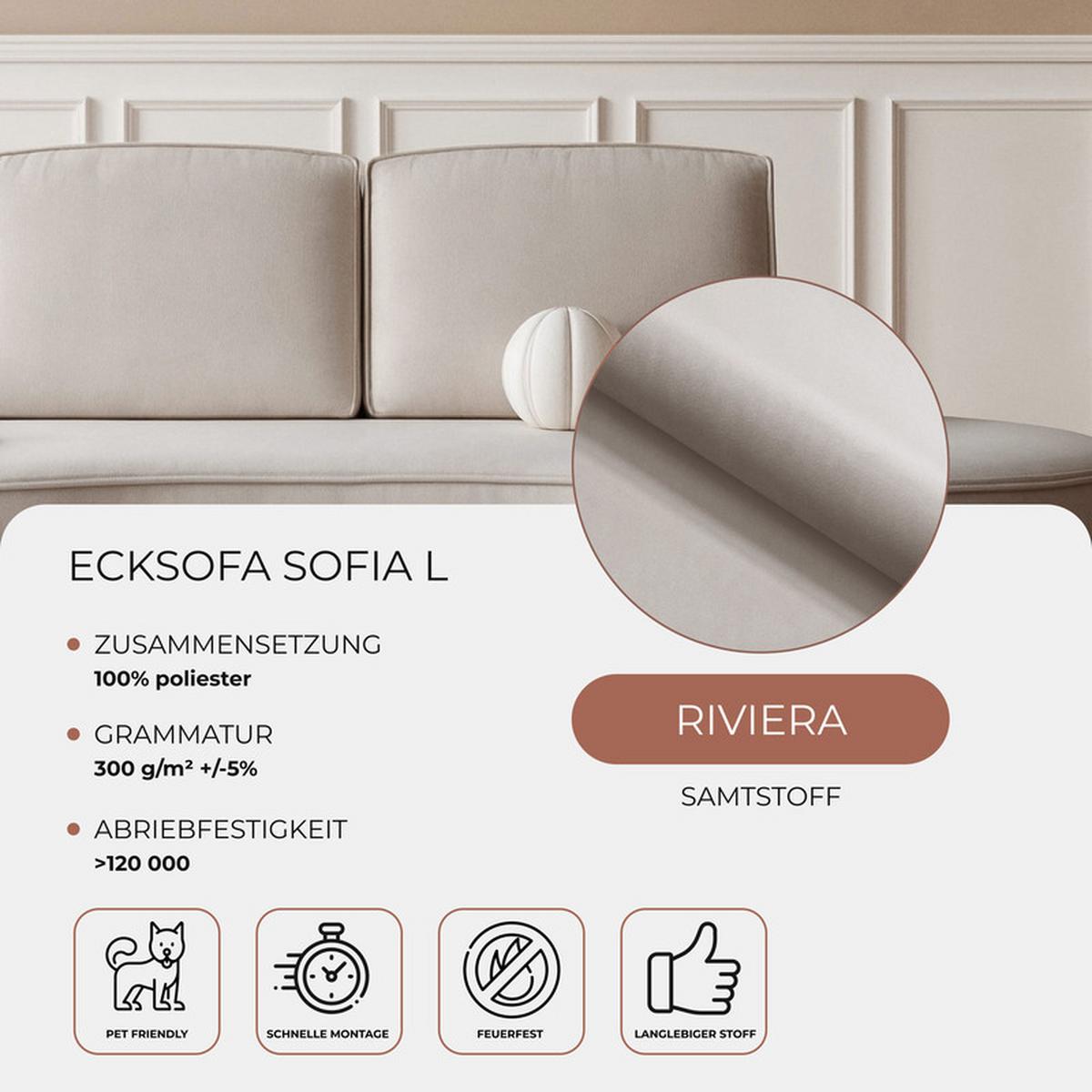 2-SITZER-SOFA SOFIA Veloursstoff in Beige - Beige/Schwarz, Kunststoff/Textil (234/88/101cm) - Idohome