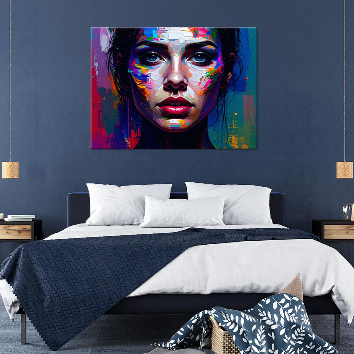 LEINWANDBILD Porträt eines Frauengesichts Abstrakt 60x40cm - Multicolor, Textil (60/40cm) - Feeby