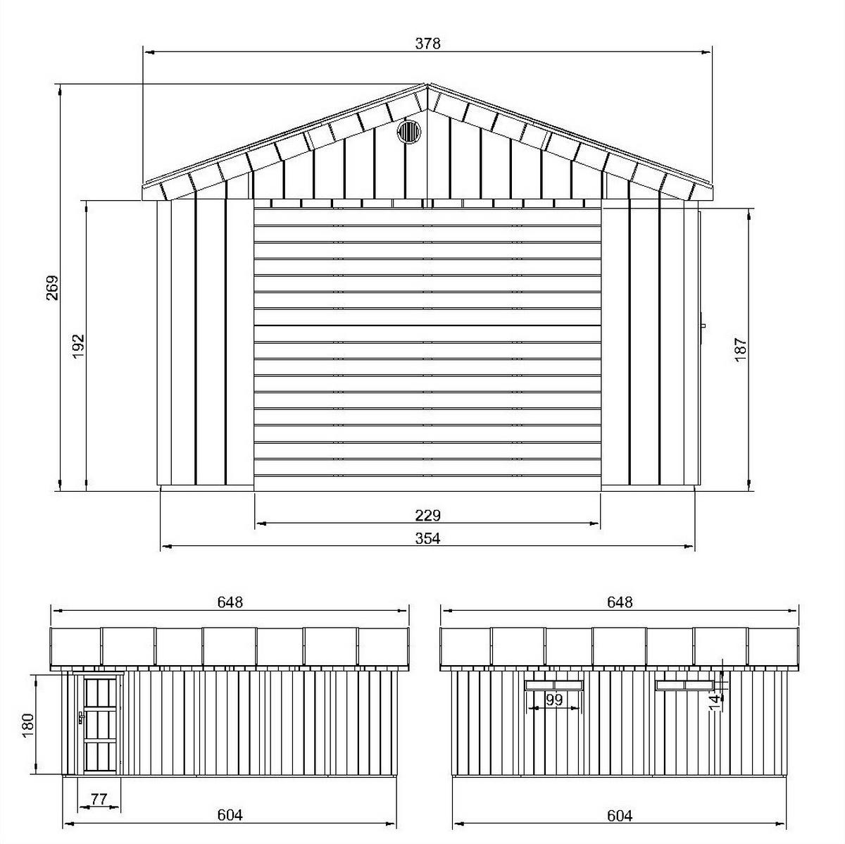 GARAGE Premium Qualität 21 m²- L378xB648 cm - Konstruktion aus LP Smartside-Panels - Gartenhaus M992B - Beige, Holzwerkstoff (354/269/604cm) - Timbela