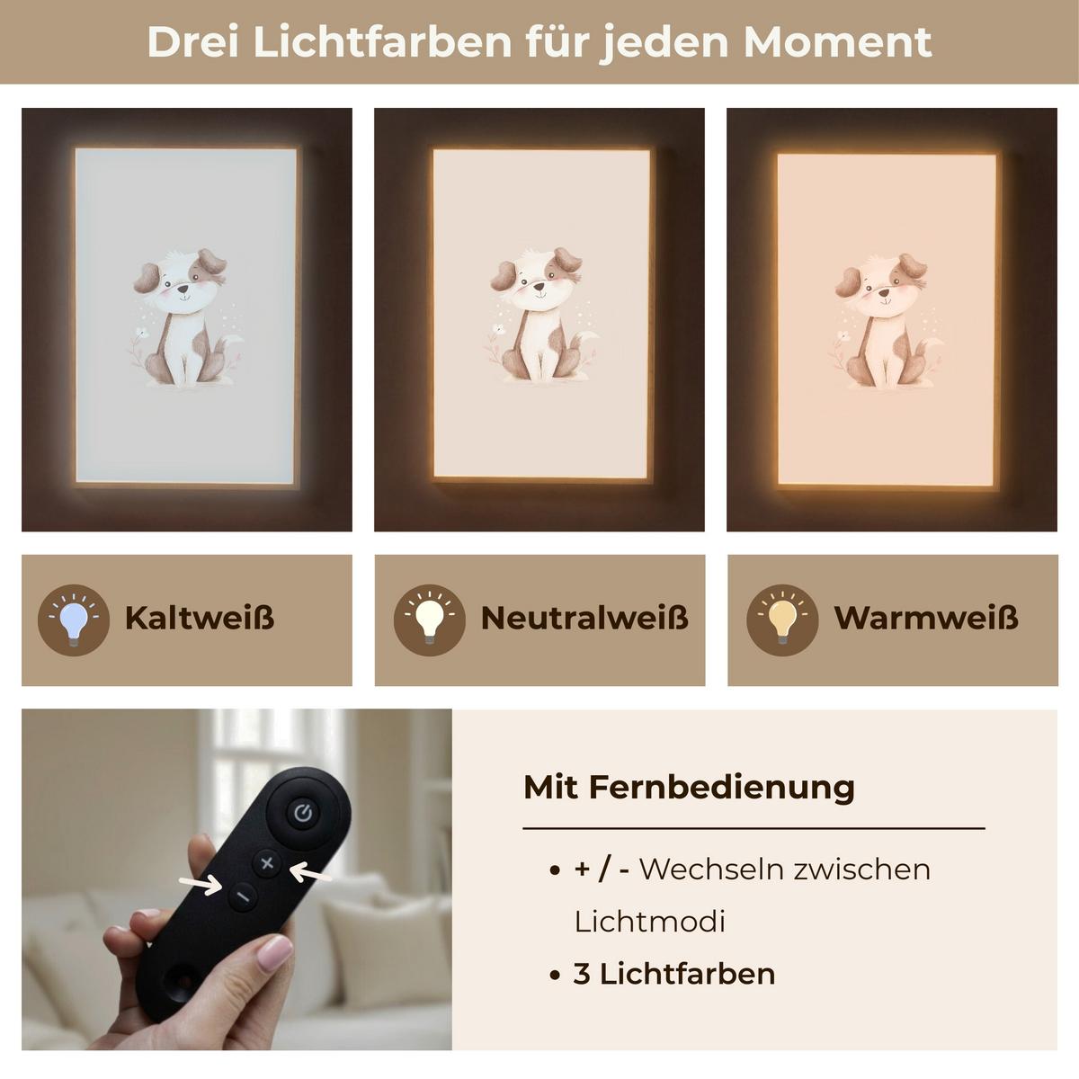 NACHTTISCHLAMPE MIT AKKU Hund - Gefleckt - Braun 60x90 cm - Beige, Holzwerkstoff (8/60/90cm) - OnlyWow