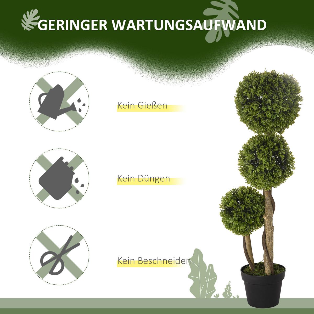 KÜNSTLICHE Pflanze, Kunstpflanze, 90 cm Buchsbaum im Blumentopf, Grün - Schwarz/Braun, Kunststoff (90cm) - HOMCOM