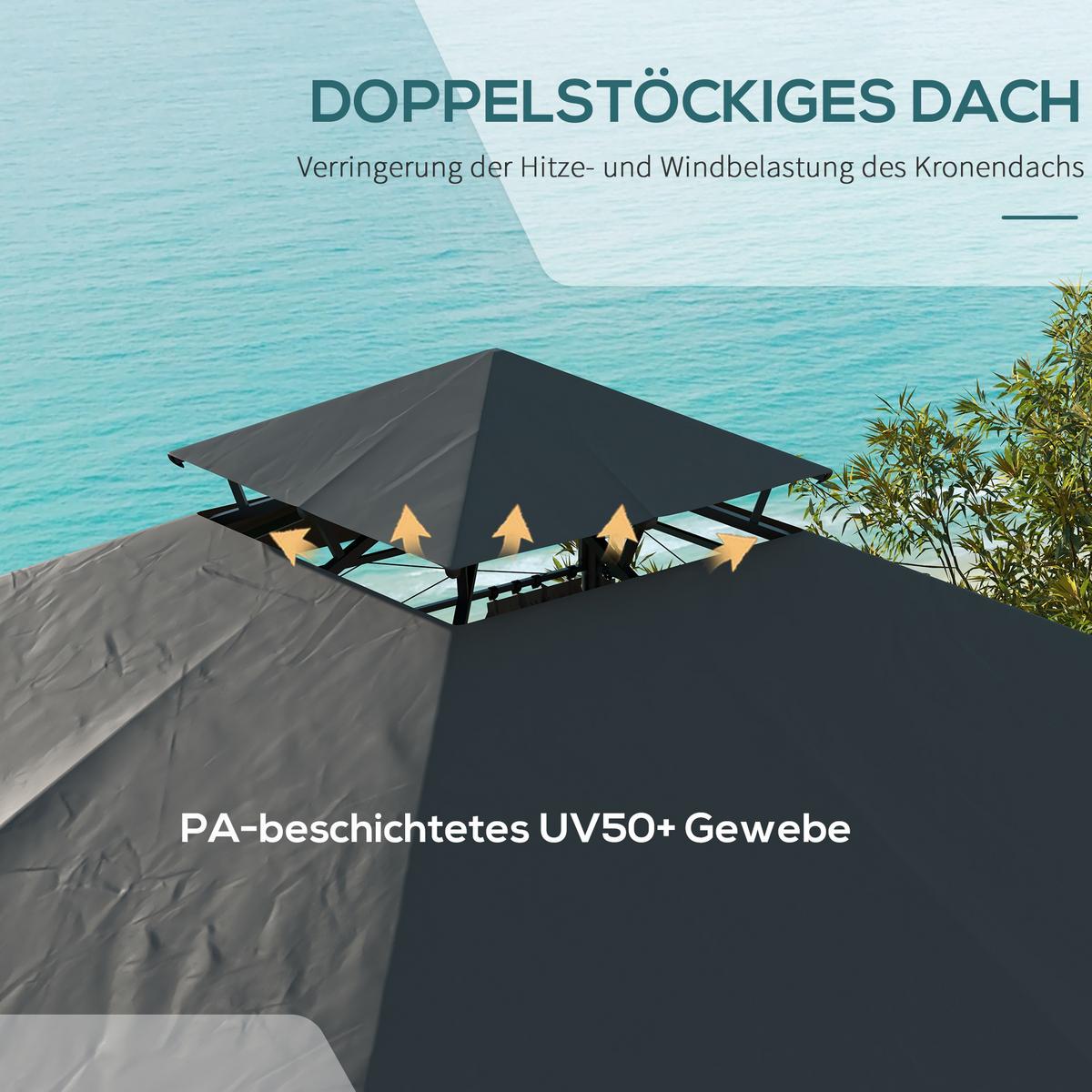 PAVILLON, Dunkelgrau, Metall, Polyester - Dunkelgrau, Metall (300/288/300cm) - Outsunny