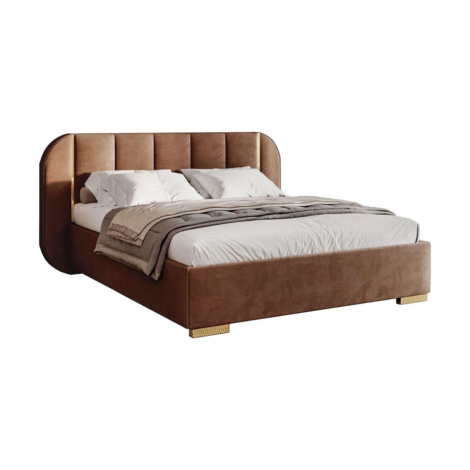 BETT AMARA GOLD 180x200 gepolstert mit Stauraum und Lattenrost, Royal Velvet 198 - Braun, Textil (180/200cm) - Lookway
