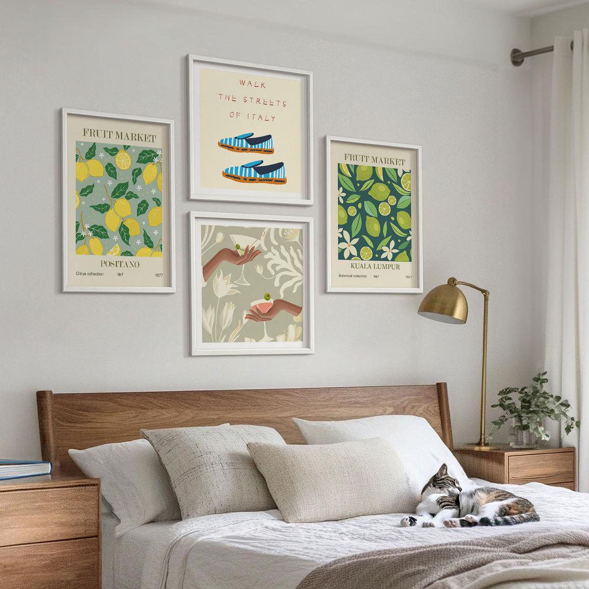 BILDER SET 4er Set - 50x50 cm & 40x60 cm Weißer Rahmen - Italienische Poster mit Fruchtmotiven - Weiß, Kunststoff (50/50cm) - TULUP