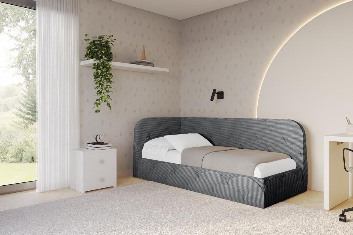 EINZELLBETT Jugendbett mit Bettkasten, Rechts - ELRY 100x200 Dunkelgrau - Schieferfarben, Holzwerkstoff/Textil (100/200cm) - ALTDECOR