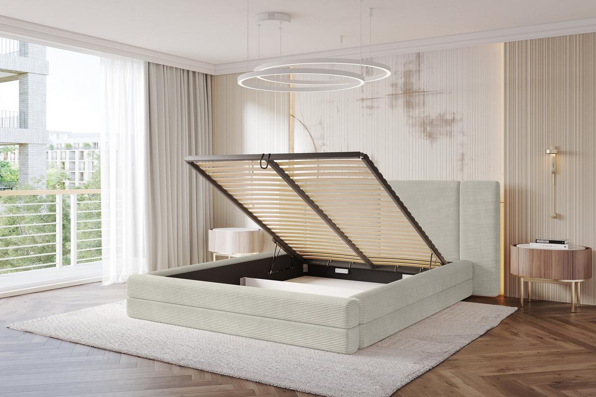 POLSTERBETT mit Bettkasten und Lattenrost, Bett mit Matratze H3/H4 - TEVO 140x200 Creme - Sahara, Holzwerkstoff/Textil (140/200cm) - ALTDECOR