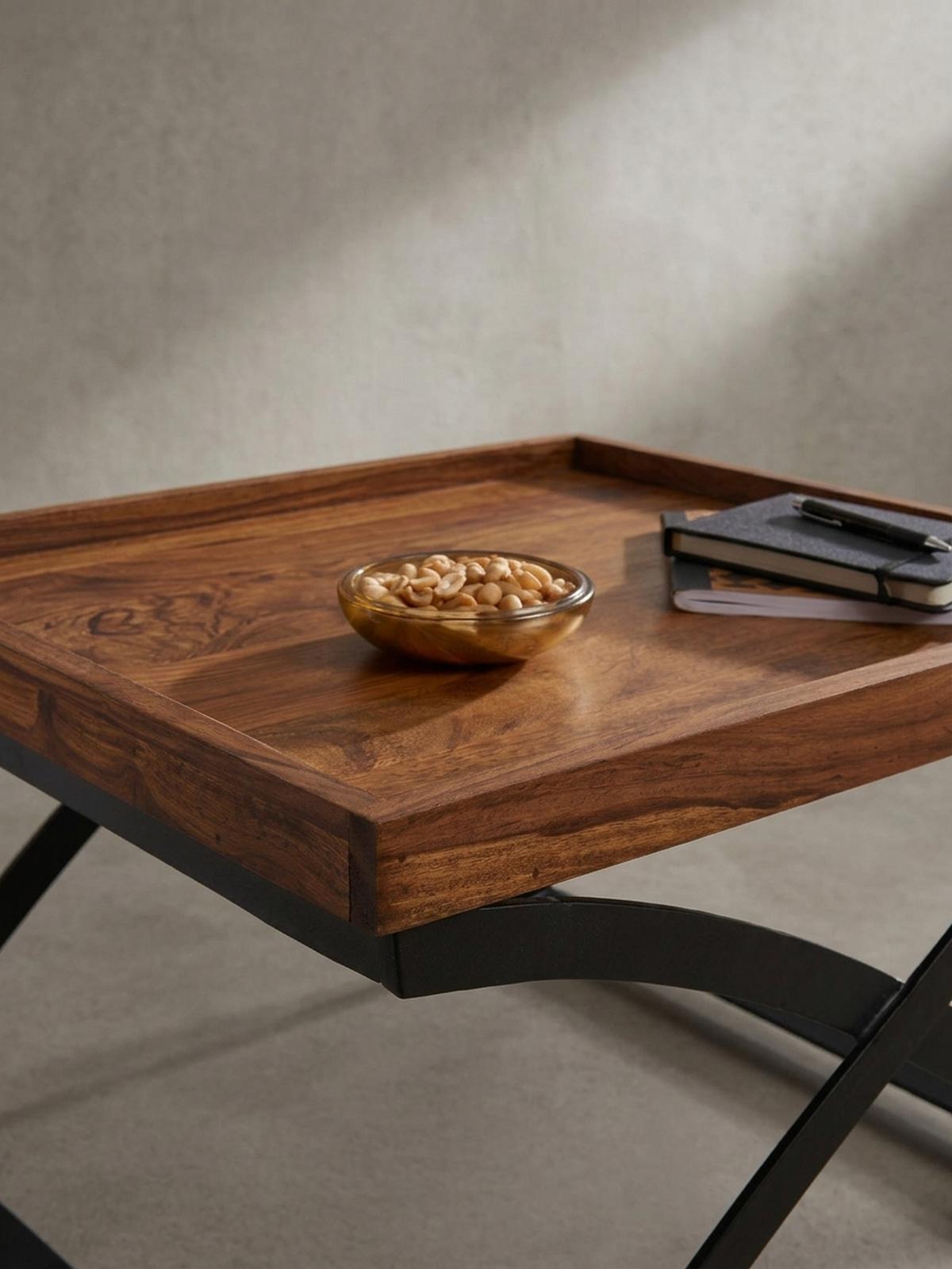 COUCHTISCH Quadratisch, Sheesham Holz und Eisen, Industrial-Stil, Maße 63x39x63 cm - Schwarz/Braun, Holz/Metall (63/63/39cm) - KADIMA DESIGN