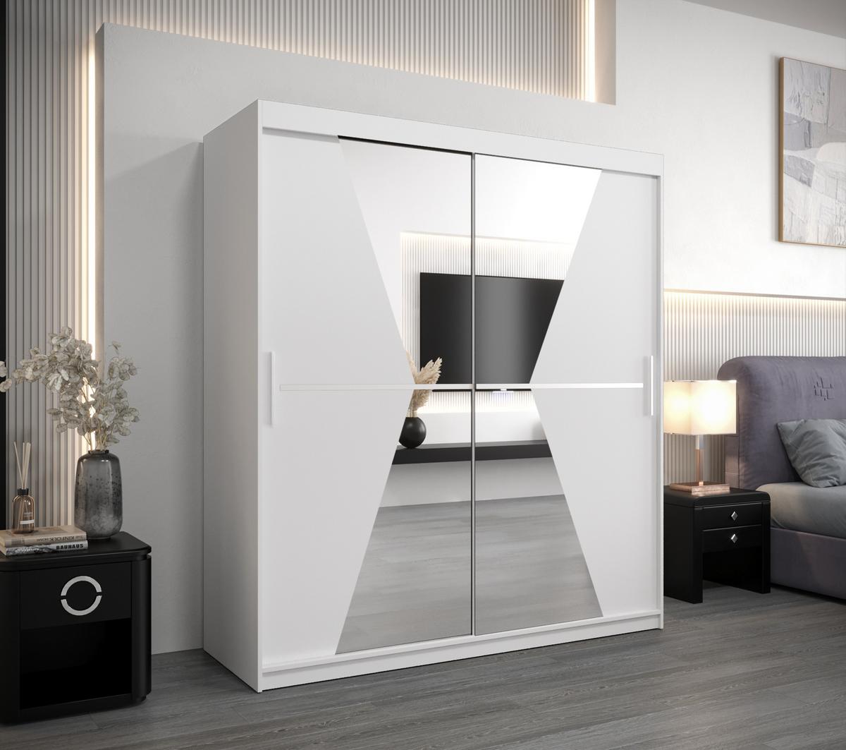 SCHWEBETÜRENSCHRANK 200/180/62 2-türig - Silberfarben/Weiß, Holz/Kunststoff (180/200/62cm) - MÖBEL KRYSPOL