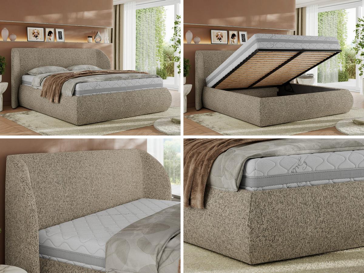 POLSTERBETT CAELA CLASSIC 140/200 - Dunkelbeige Strukture - Multipocket-Matratze - Beige, Textil (140/200cm) - MKS
