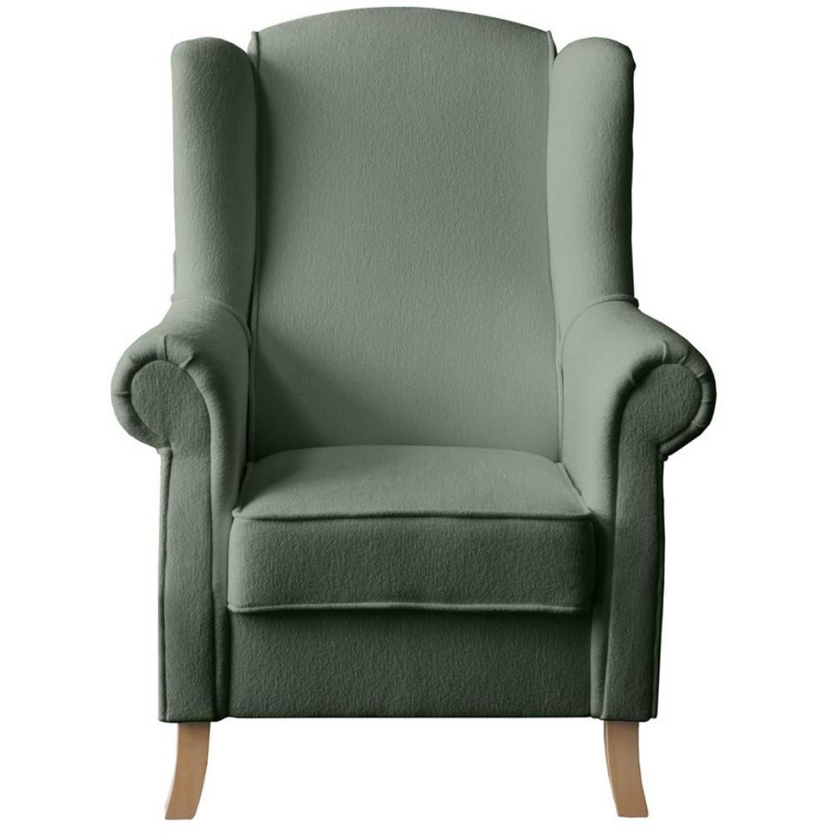 OHRENSESSEL Leonardo grün boucle-stoff - Grün, Holz/Textil (88/118/86cm) - Beautysofa