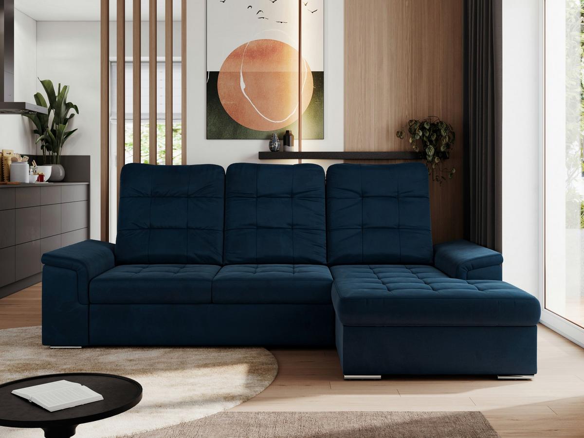 ECKSOFA MADRITO L - Dunkelblau Velorus - Rechts - Silberfarben/Dunkelblau, Textil/Metall (256/160cm)