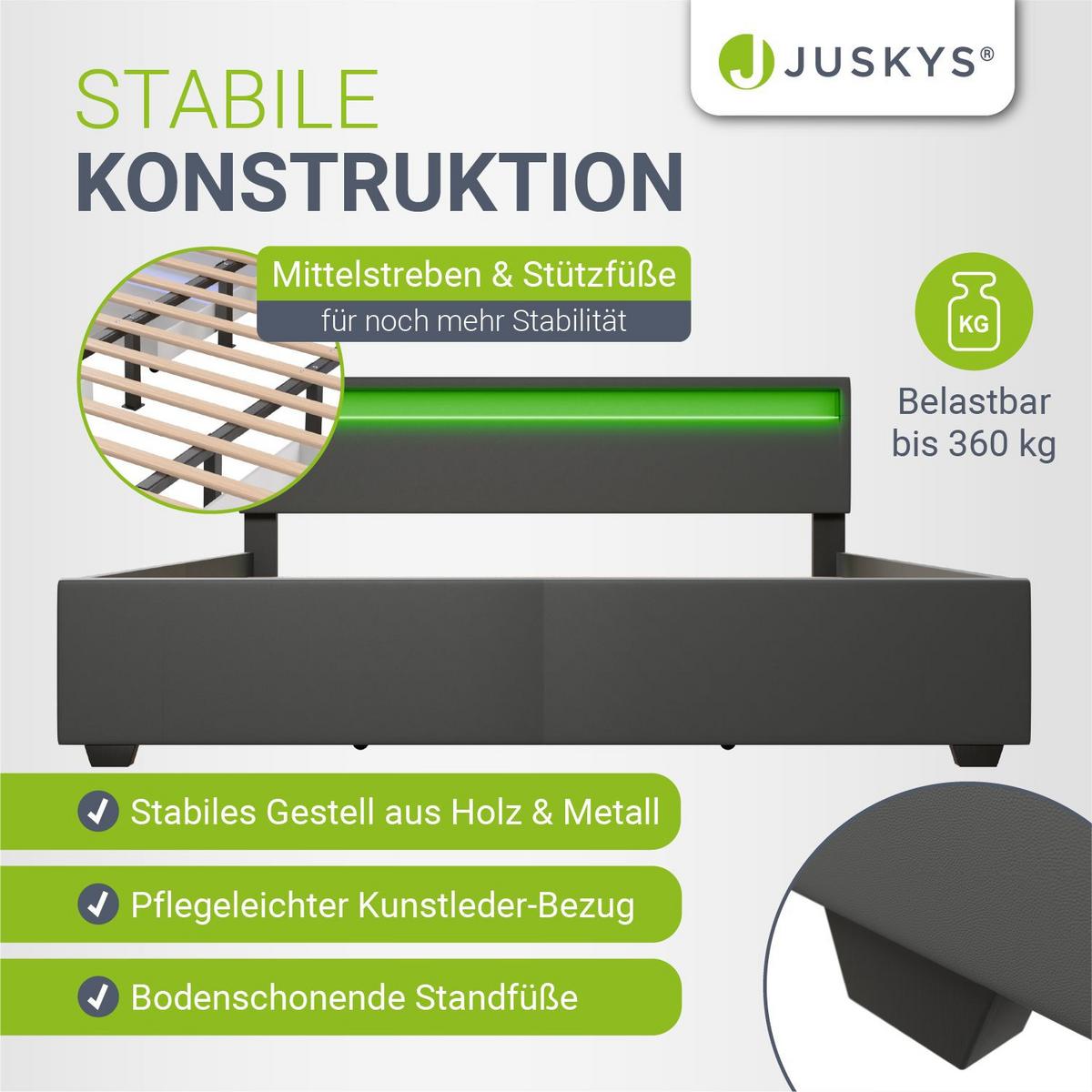 POLSTERBETT Lyon mit Matratze dunkelgrau 180x200cm - Grau, Textil (180/200cm) - Juskys