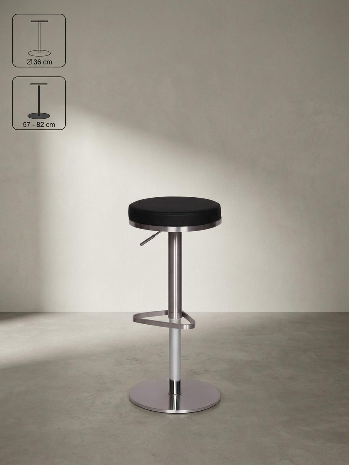 BARHOCKER Höhenverstellbar Gepolstert Triangel-Fußablage ELBE, Schwarz 38x38x82 cm - Silberfarben/Schwarz, Kunststoff/Textil (38/82/38cm) - KADIMA DESIGN