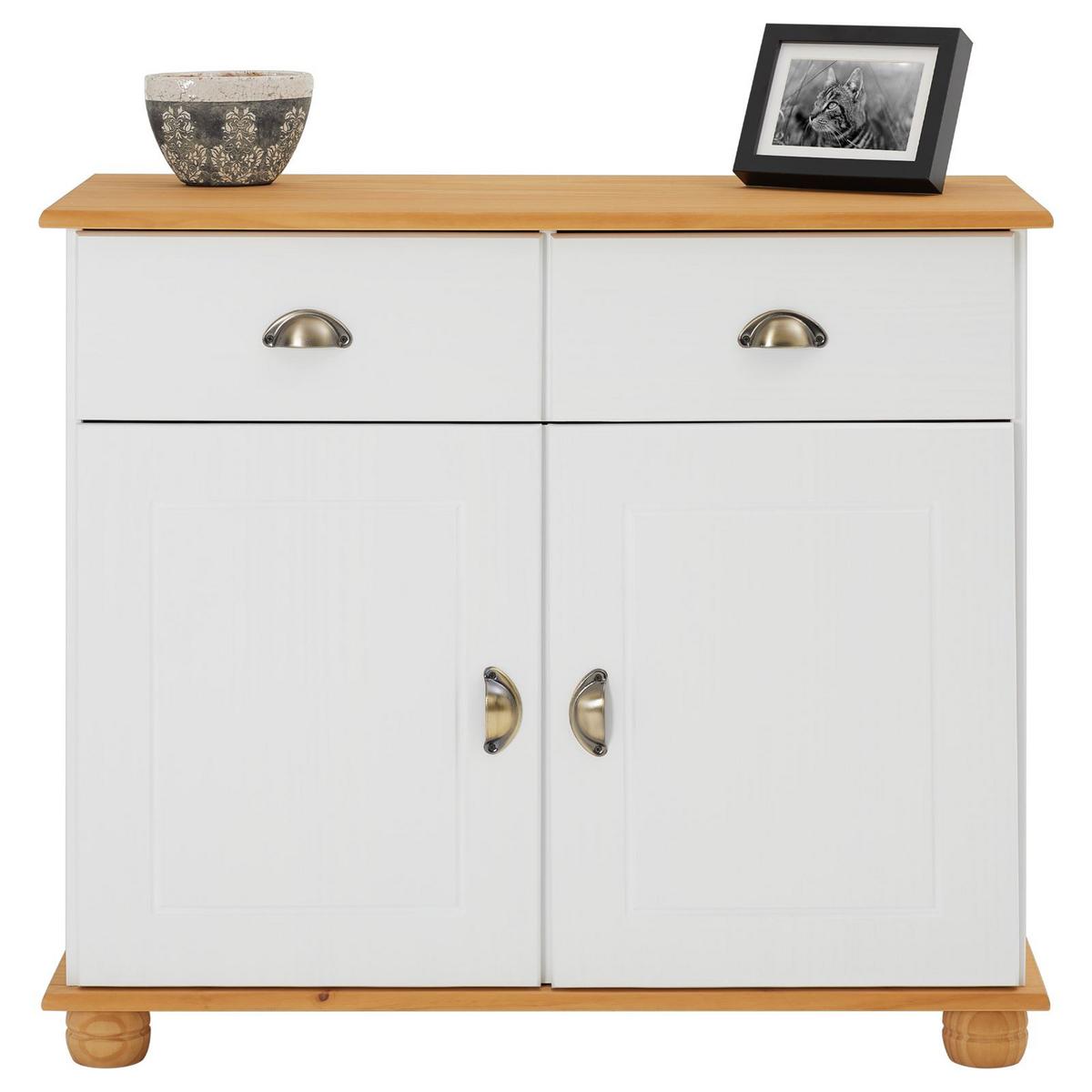 APOTHEKERKOMMODE COLMAR weiß/braun - Weiß/Braun, Holz (91/79/39cm) - IDIMEX