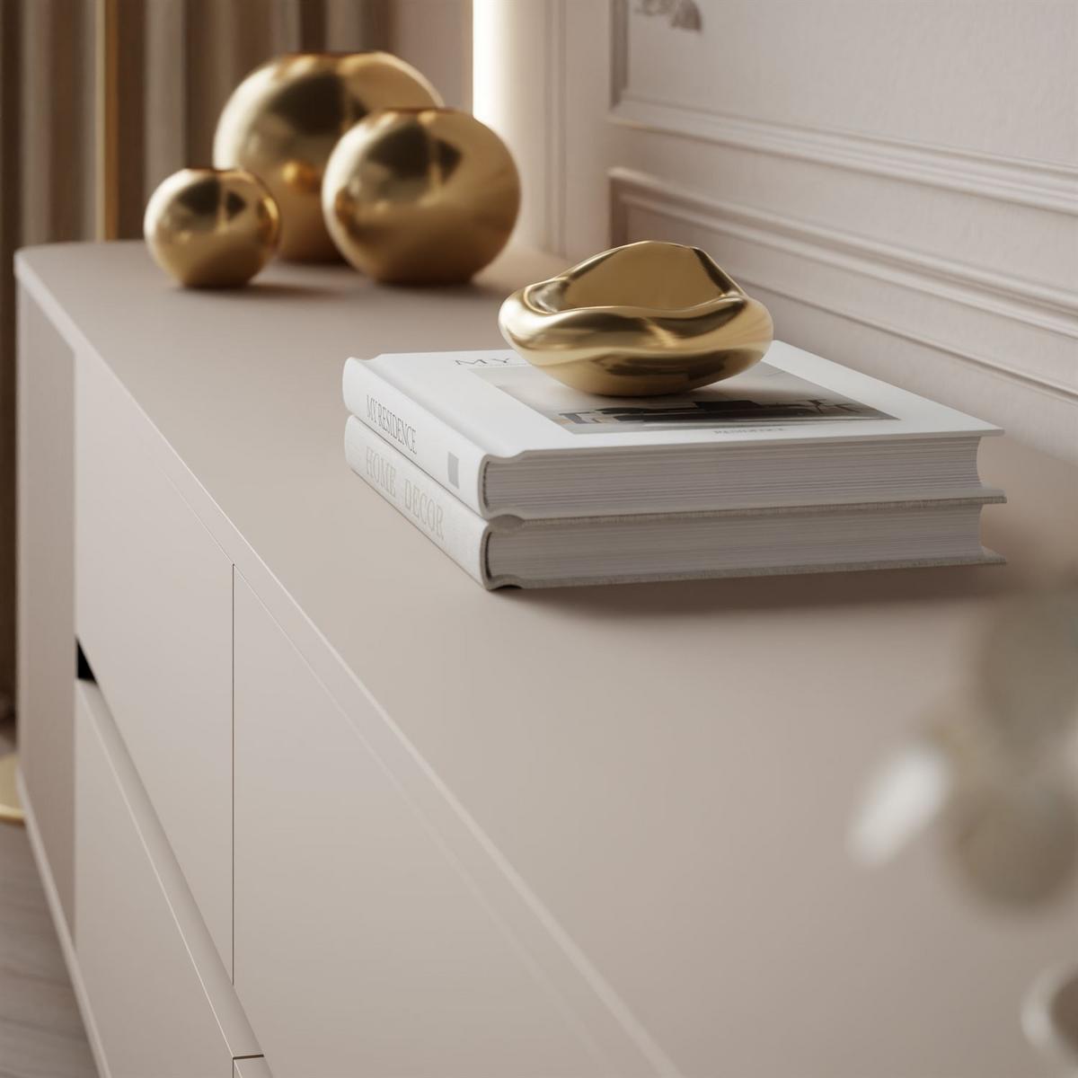 KOMMODE MIRAGE GOLD 2D3S mit geriffelten Seiten und goldenen Details - Beige, Holzwerkstoff (180/73/40cm) - Lookway