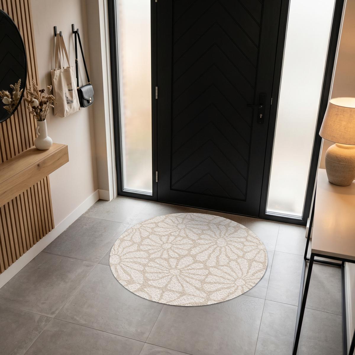 FUSSMATTE Floral - Druck - Beige - Braun - Minimalistisch Schmutzfangmatte 120x120 cm - Sandfarben, Kunststoff (120/0.4cm) - MuchoWow