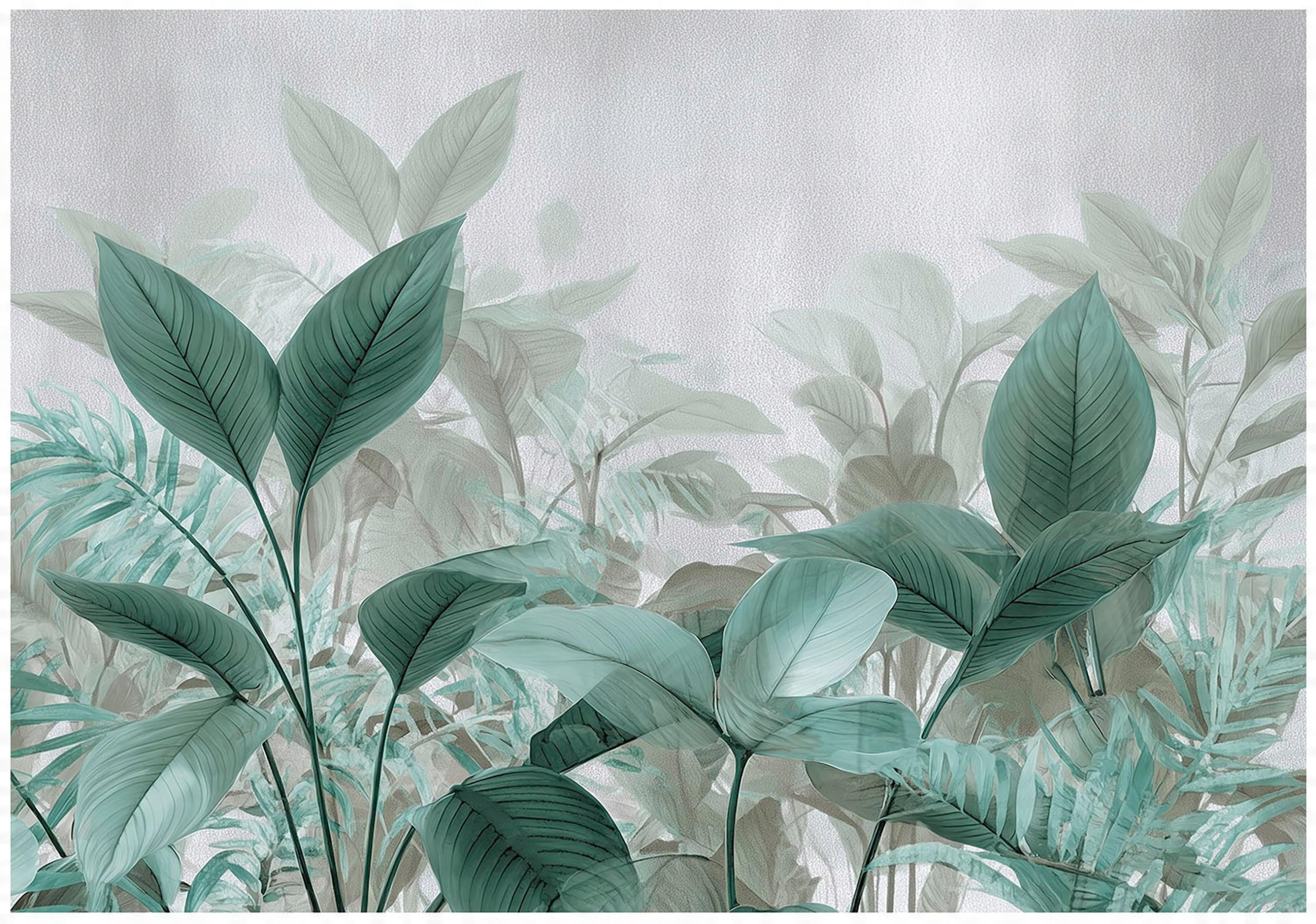FOTOTAPETE Blätter Grün Betonwand Natur Wohnzimmer 400x280 - Multicolor, Papier (400/280cm) - Wallarena