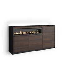 SIDEBOARD, Eiche und Schwarz, 156/37/80cm, Kamin mit Feuereffekt - Dunkelbraun, Holzwerkstoff (156/80/37cm) - Skraut Home