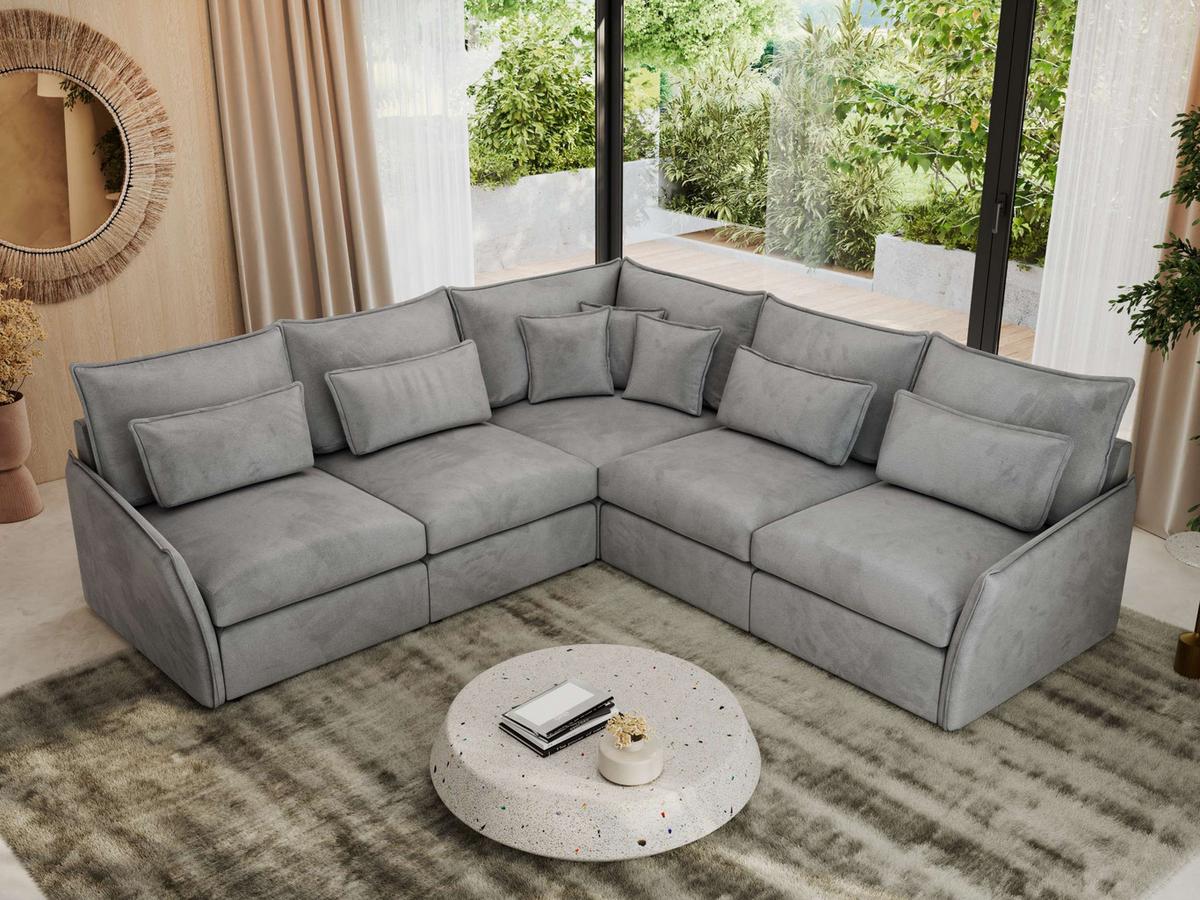 ECKSOFA VERSO L Hellgrau Velvet - Hellgrau/Schwarz, Kunststoff/Textil (270/270cm) - MKS