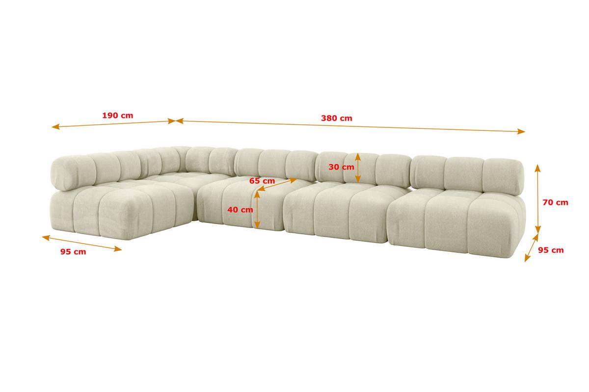 ECKSOFA modulares Sofa Samaro-L3 - 380x190x70 cm Beige Velours - Beige, Holzwerkstoff/Textil (380/190cm) - ALTDECOR