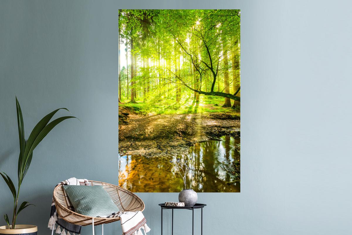 WANDTATTOO Wald - Landschaft - Wasser - Bäume - Sonne - Grün - Natur Wandaufkleber 80x120 cm - Grün, Kunststoff (80/120/0.1cm) - MuchoWow
